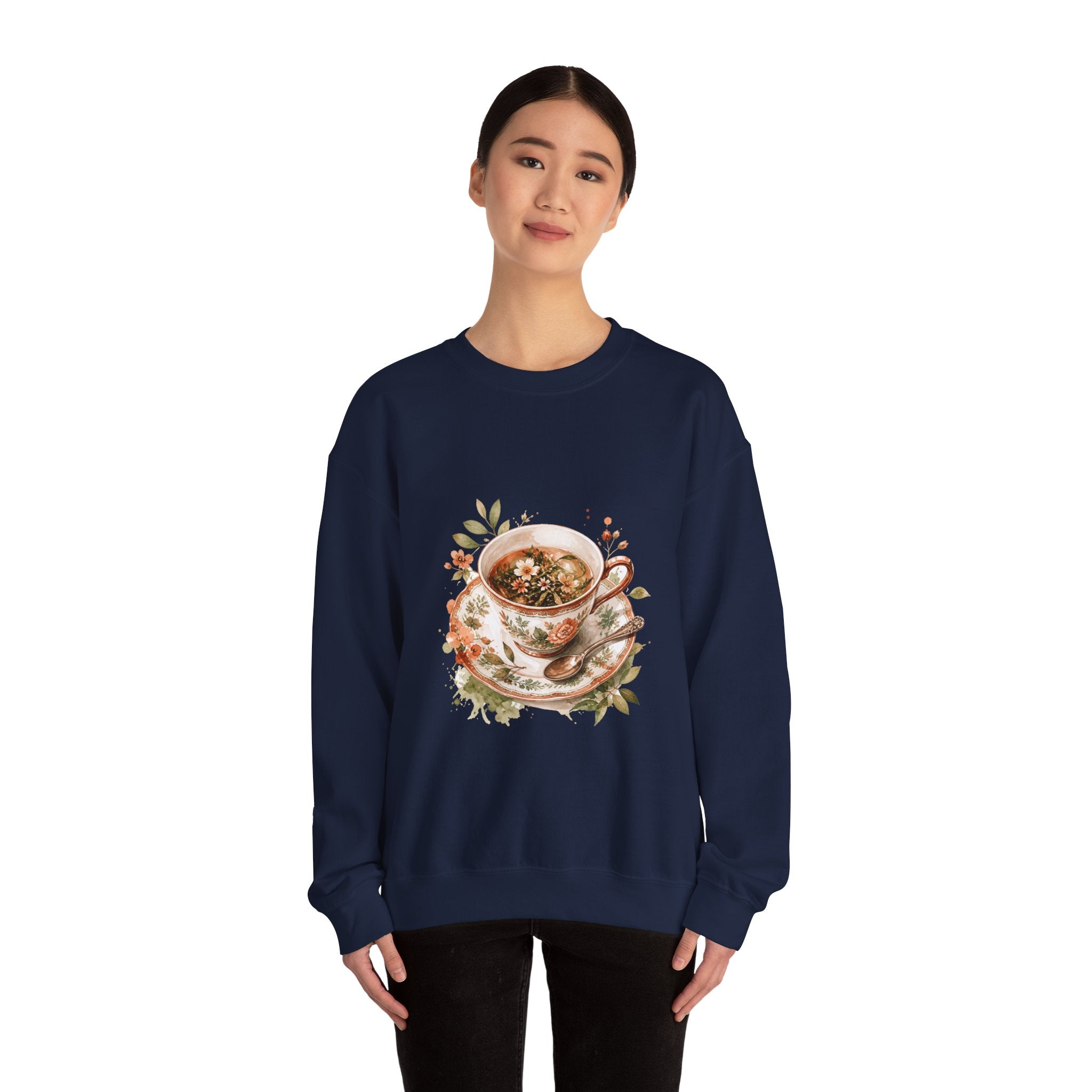 Matching Couple Sweatshirt - Coffee & Tea Matching Couple Crewneck Sweatshirt Watercolor Art His Hers Engagement Gift - Design B