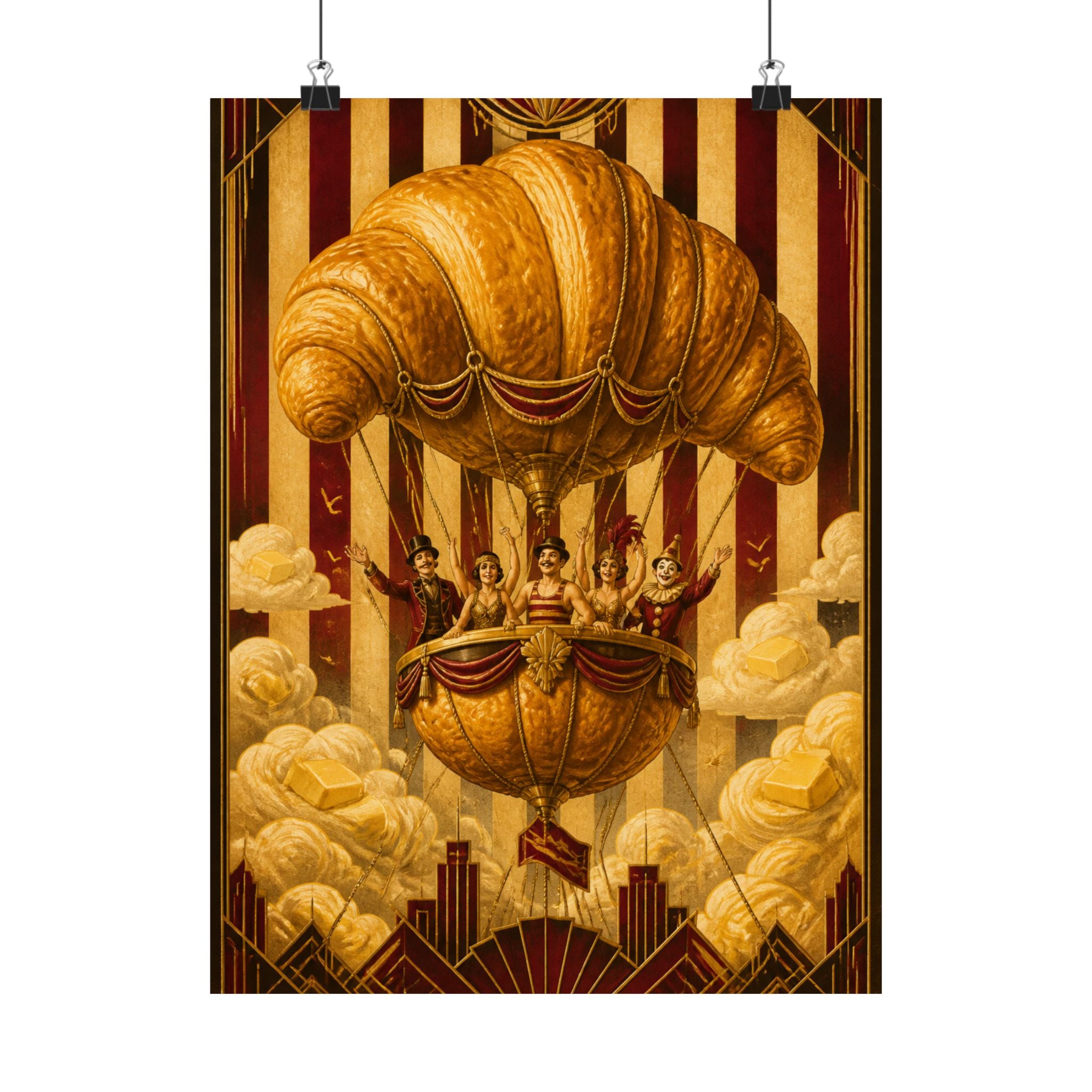 Croissant Hot Air Balloon Wall Art Poster 18×24 Art Deco Entryway Decor Maximalist Print