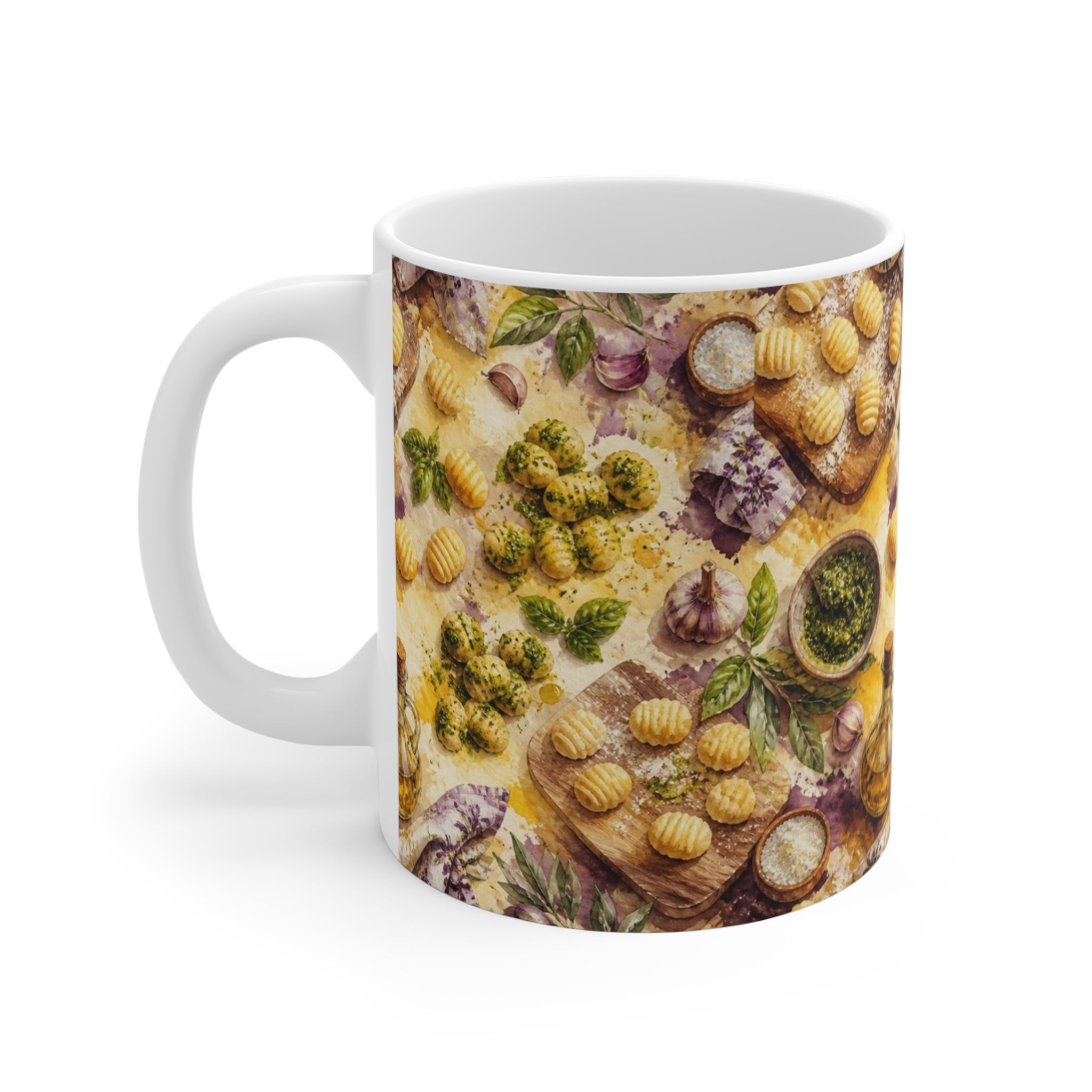 Potato Gnocchi 11oz Ceramic Mug Mediterranean Kitchen Watercolor Splash Design Italian Cottagecore Gift