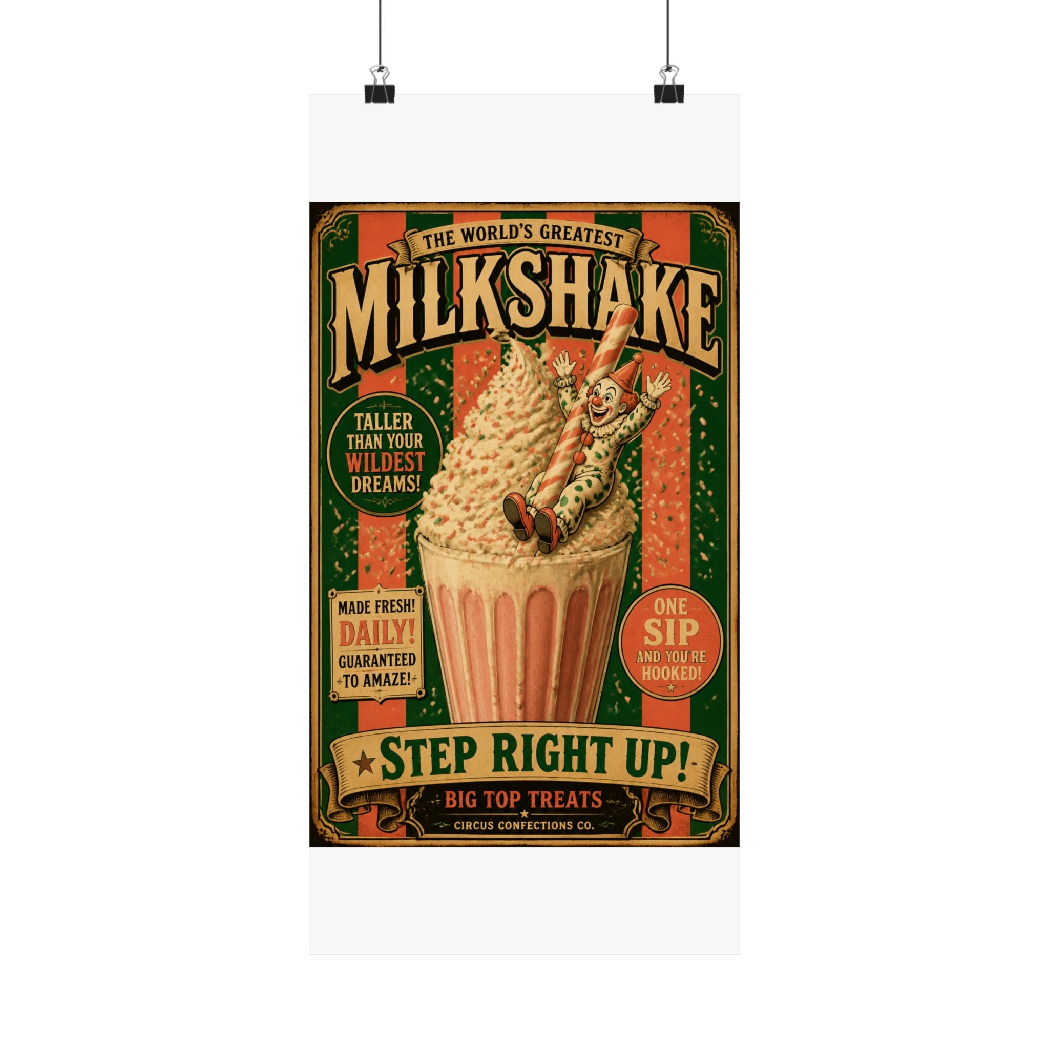 Milkshake Slide Clown Wall Art Poster 18×24 Vintage Circus Kitchen Decor Maximalist Print