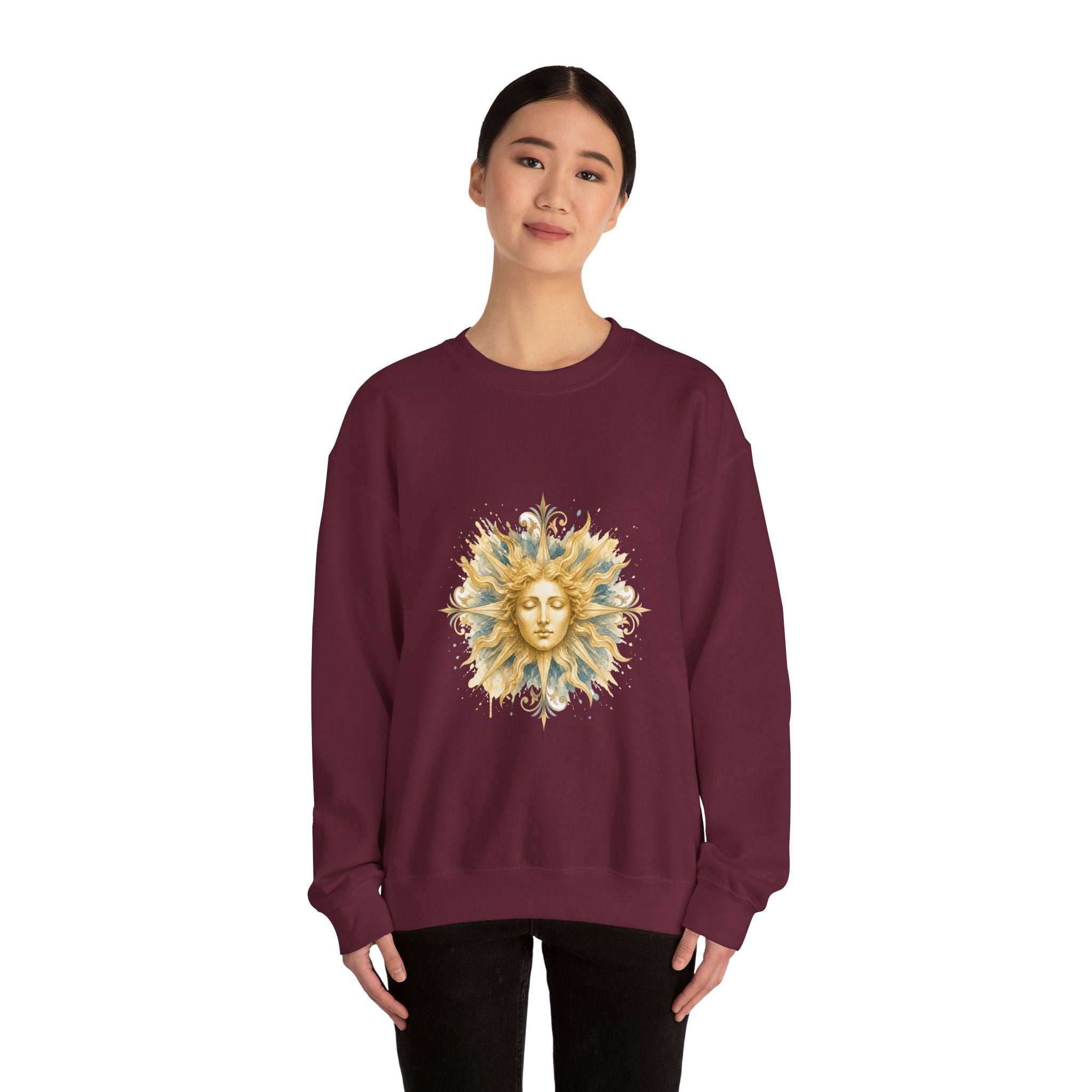 Matching Couple Sweatshirt - Helios & Selene Matching Couple Premium Fleece Sweatshirt Watercolor Art His Hers Birthday Gift - Design A