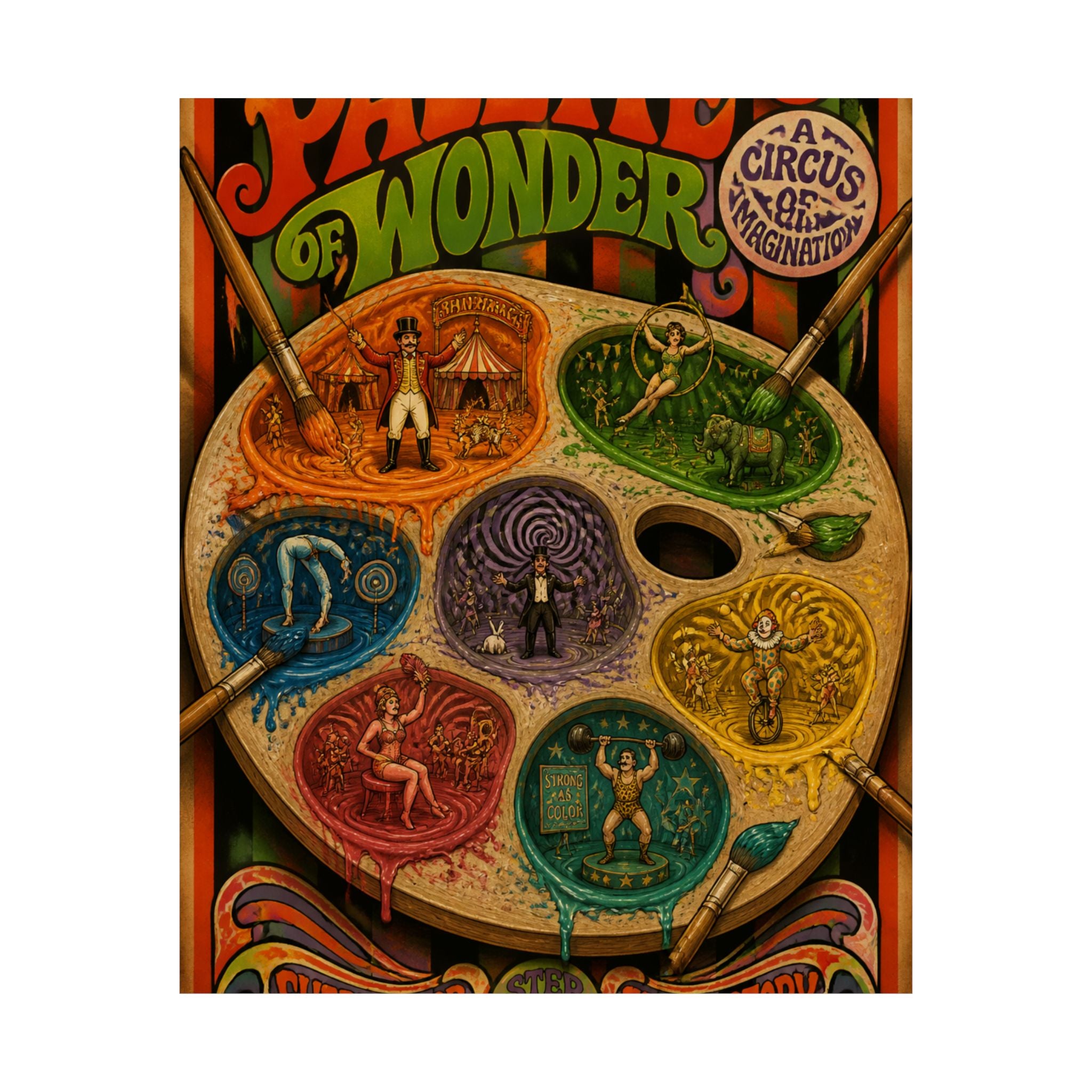 Paint Palette Stage Wall Art Poster 18×24 Psychedelic Cafe Decor Maximalist Print