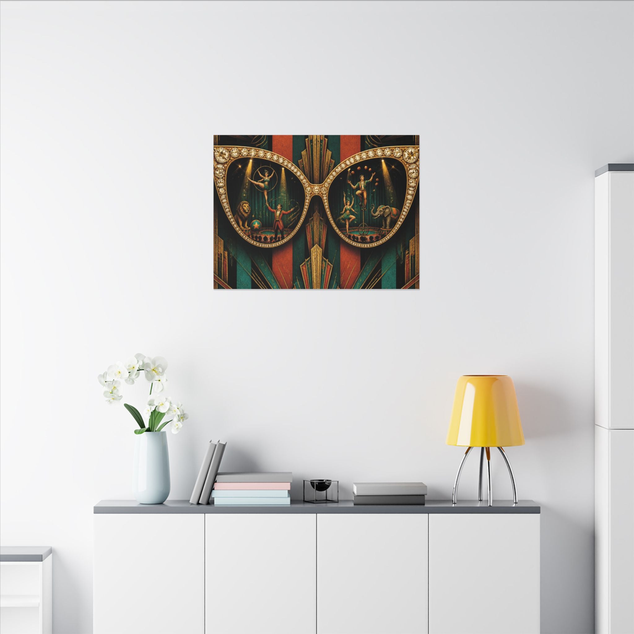 Sunglasses Circus Ring Wall Art Canvas 24×36 Art Deco Bar Area Decor Maximalist Print