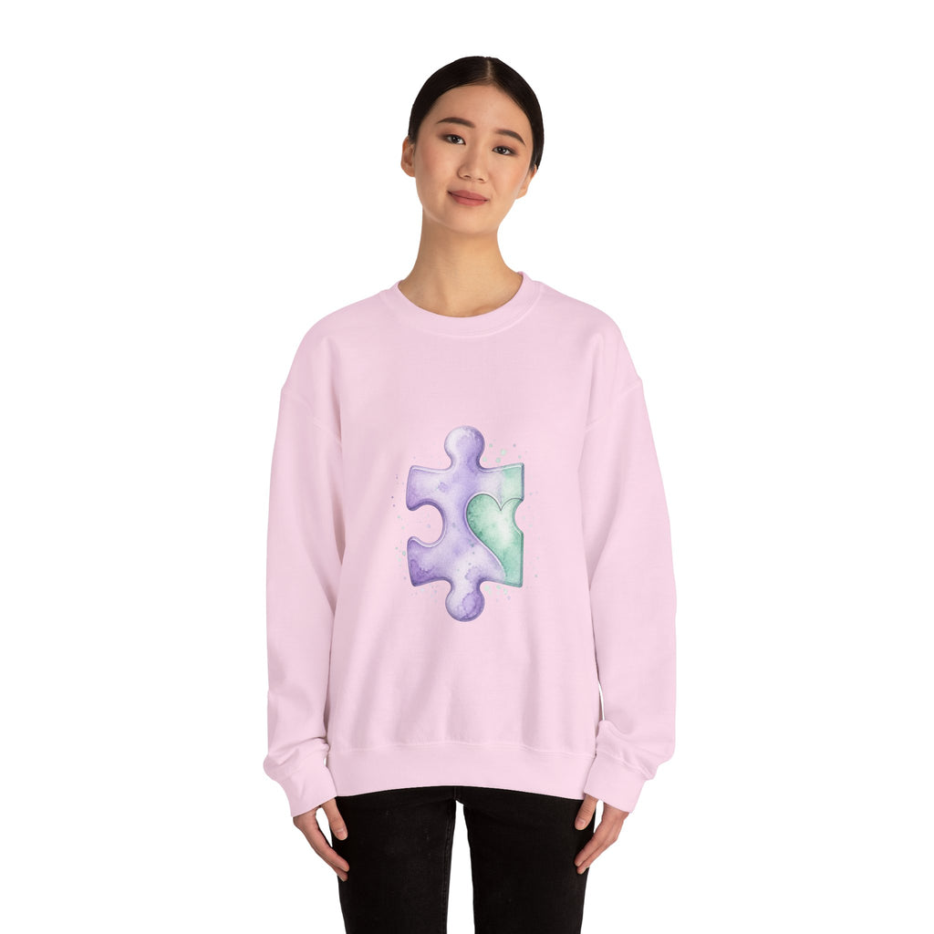 Matching Couple Sweatshirt - Puzzle Pieces Matching Couple Comfort Colors Crew Watercolor Art His Hers Birthday Gift - Design A