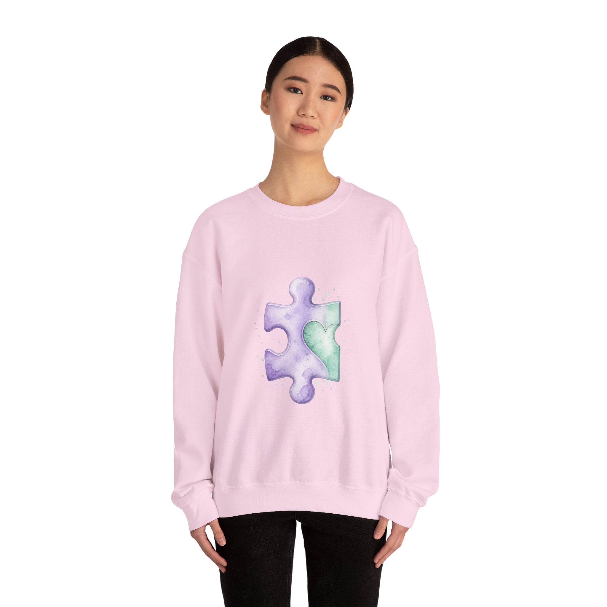 Matching Couple Sweatshirt - Puzzle Pieces Matching Couple Comfort Colors Crew Watercolor Art His Hers Birthday Gift - Design A