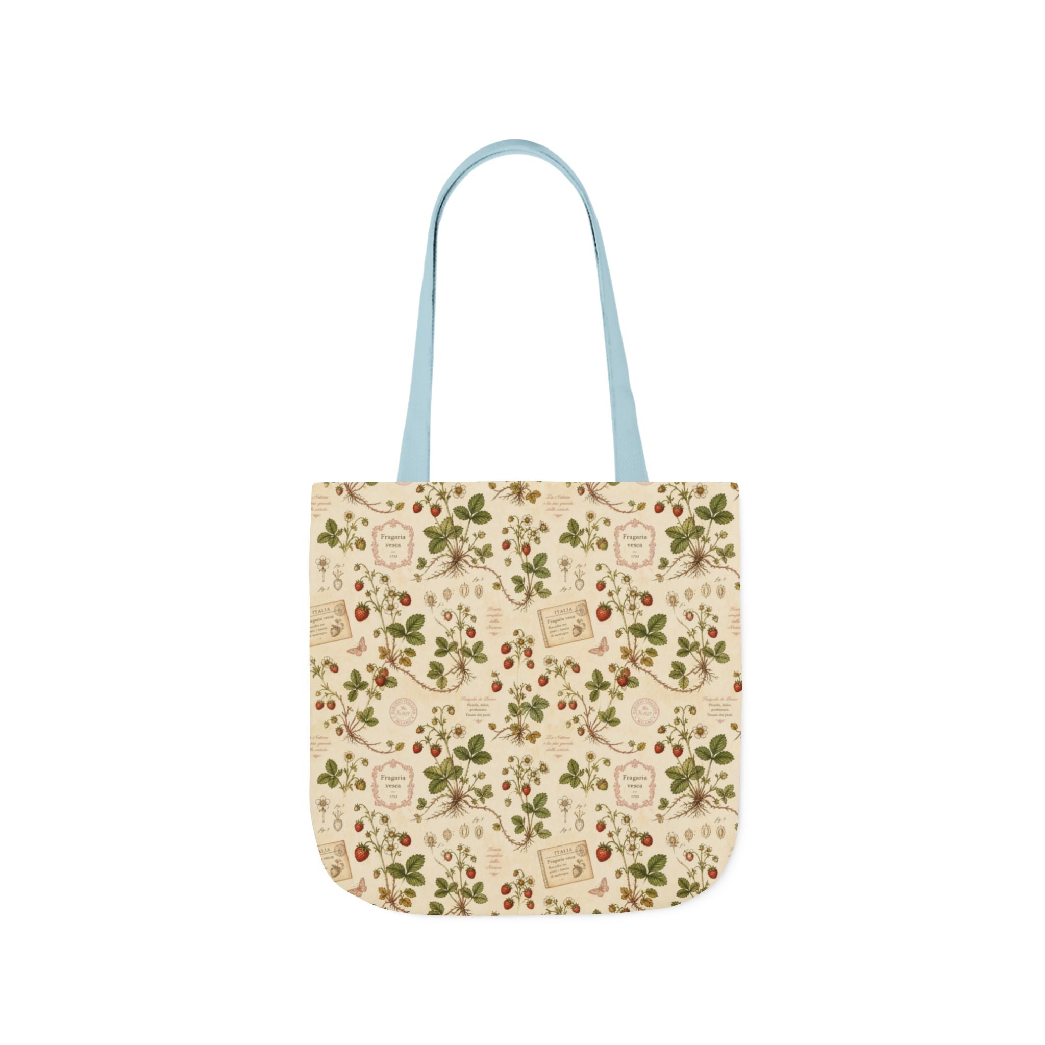 Wild Strawberries Canvas Tote Bag Mediterranean Kitchen Botanical Design Italian Cottagecore Gift