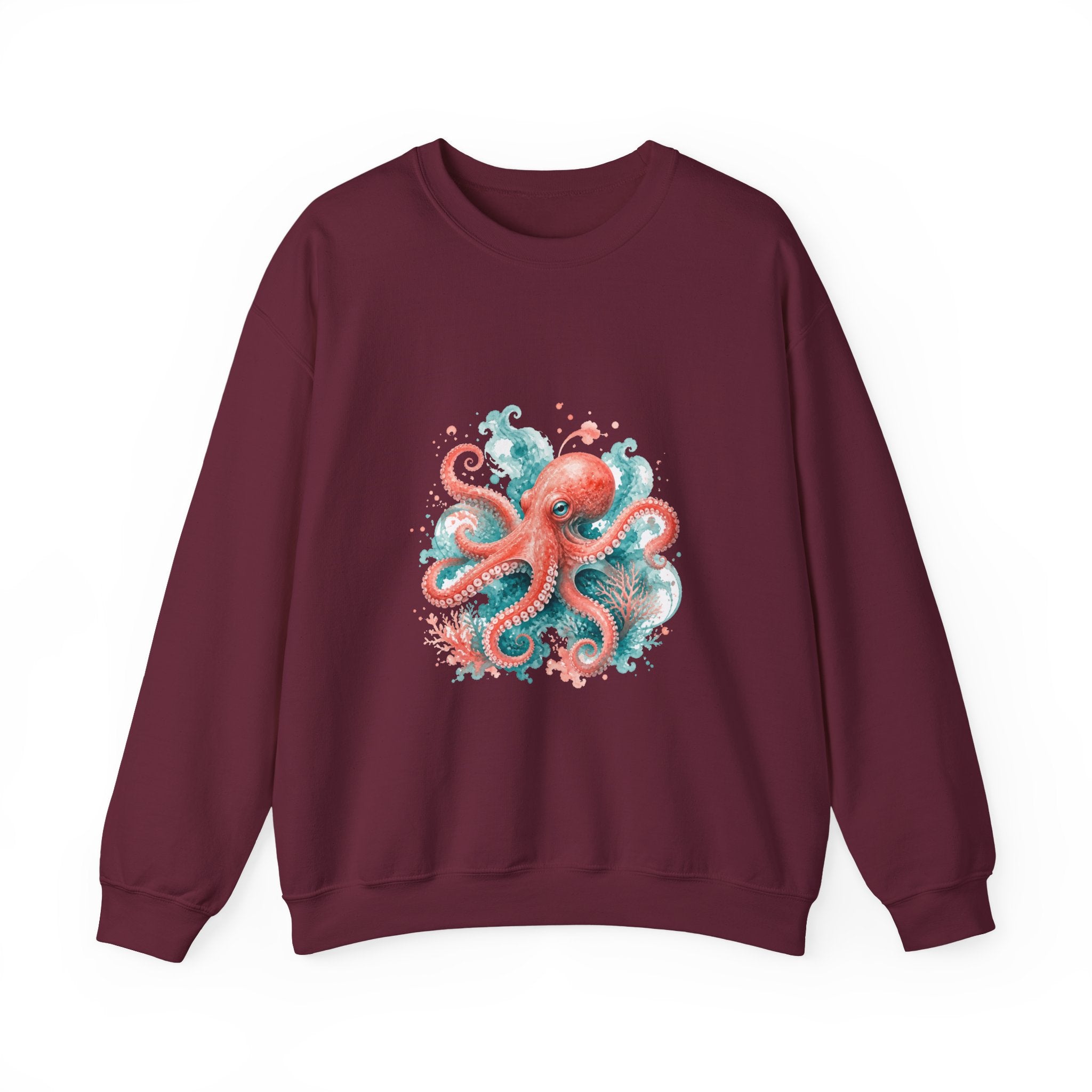 Matching Couple Sweatshirt - Octopus & Jellyfish Matching Couple Premium Fleece Sweatshirt Watercolor Art His Hers Birthday Gift - Design A
