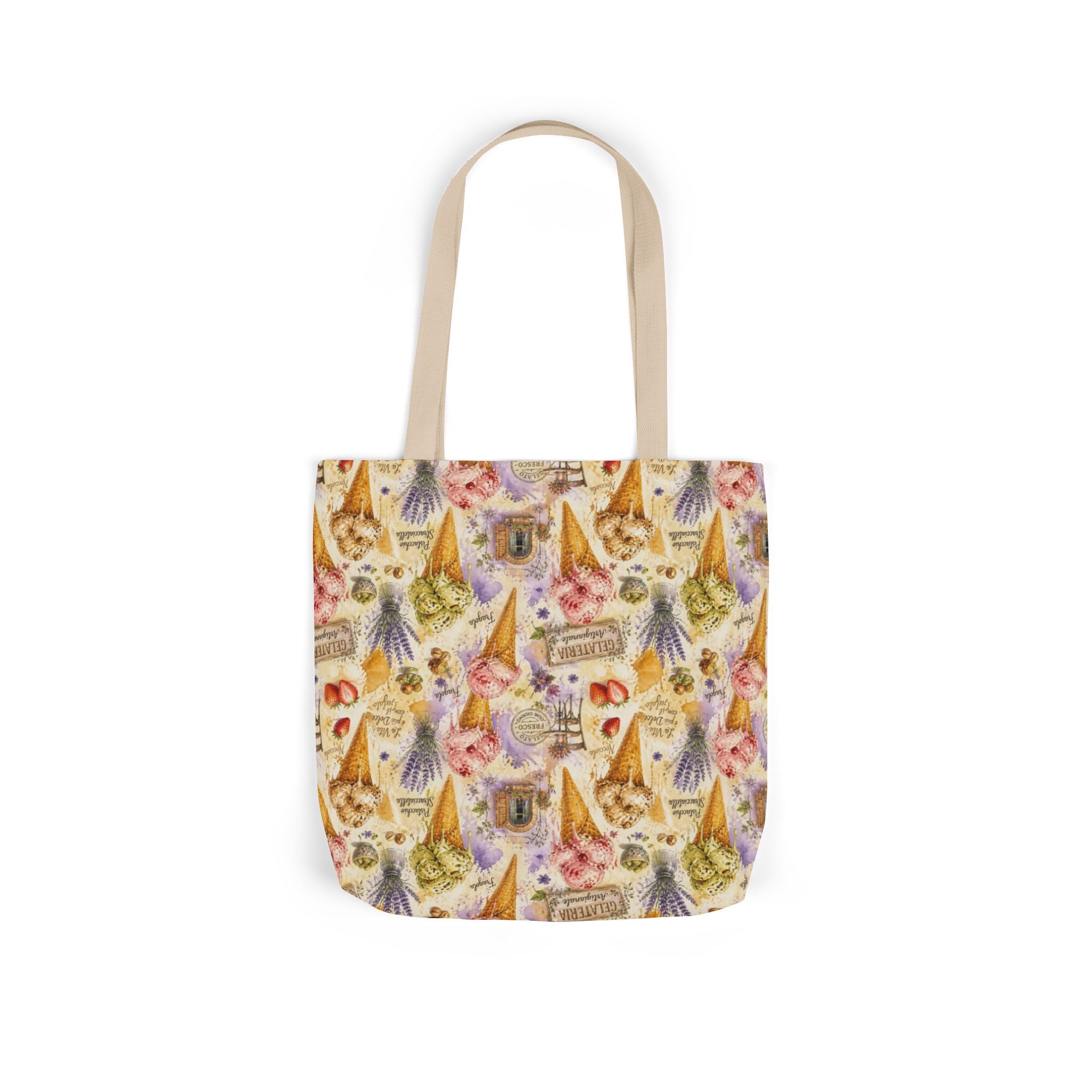 Gelato Scoops Canvas Tote Bag Mediterranean Kitchen Watercolor Splash Design Italian Cottagecore Gift