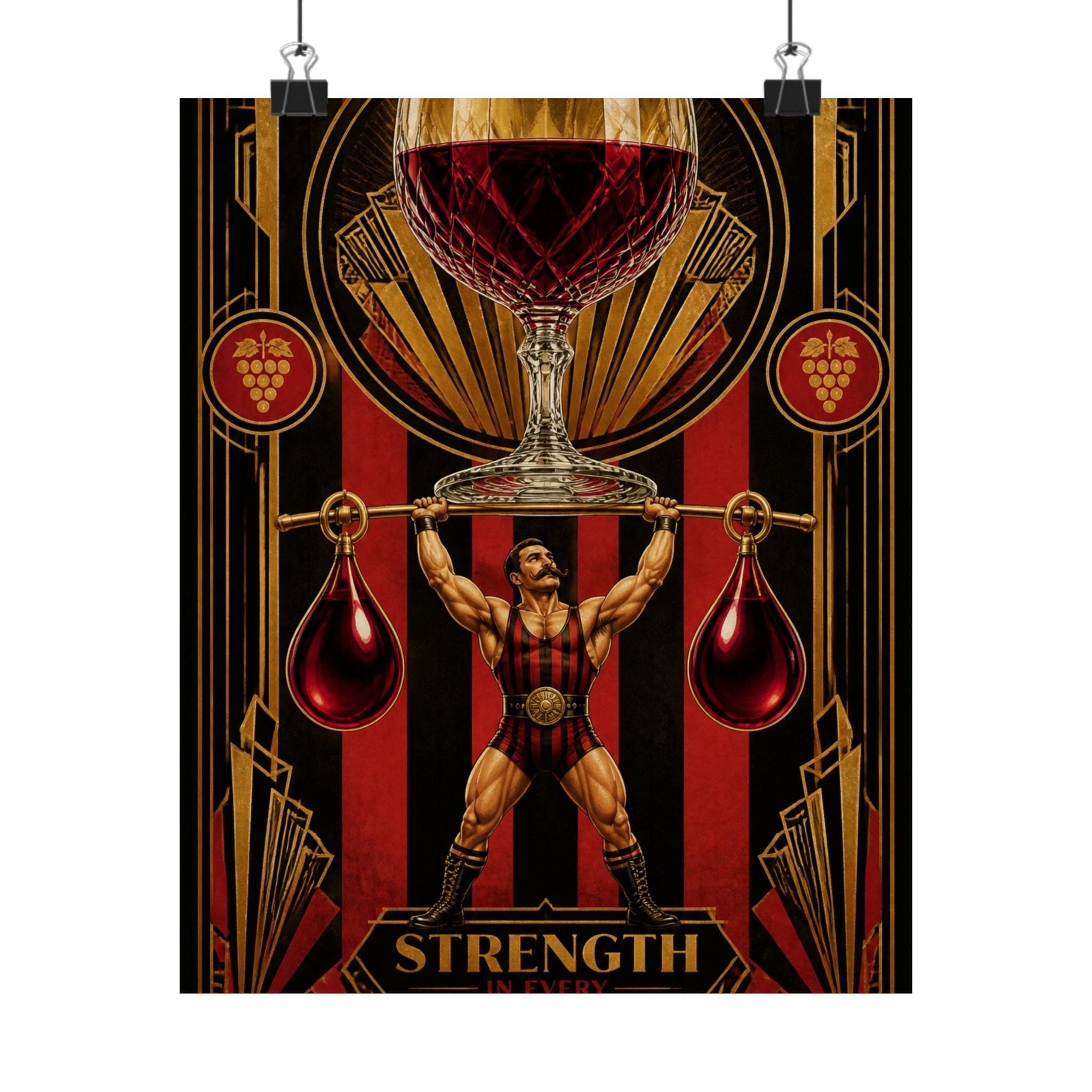 Wine Glass Strongman Wall Art Poster 18×24 Art Deco Entryway Decor Maximalist Print
