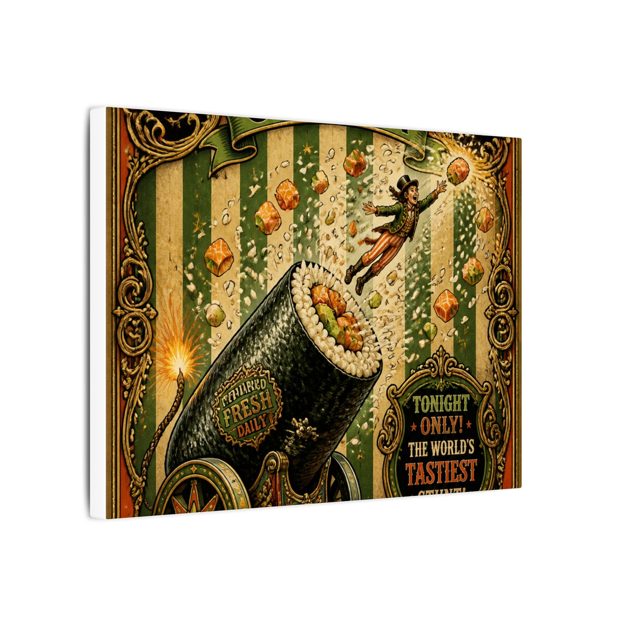 Sushi Roll Cannon Wall Art Canvas 16×20 Baroque Home Office Decor Maximalist Print