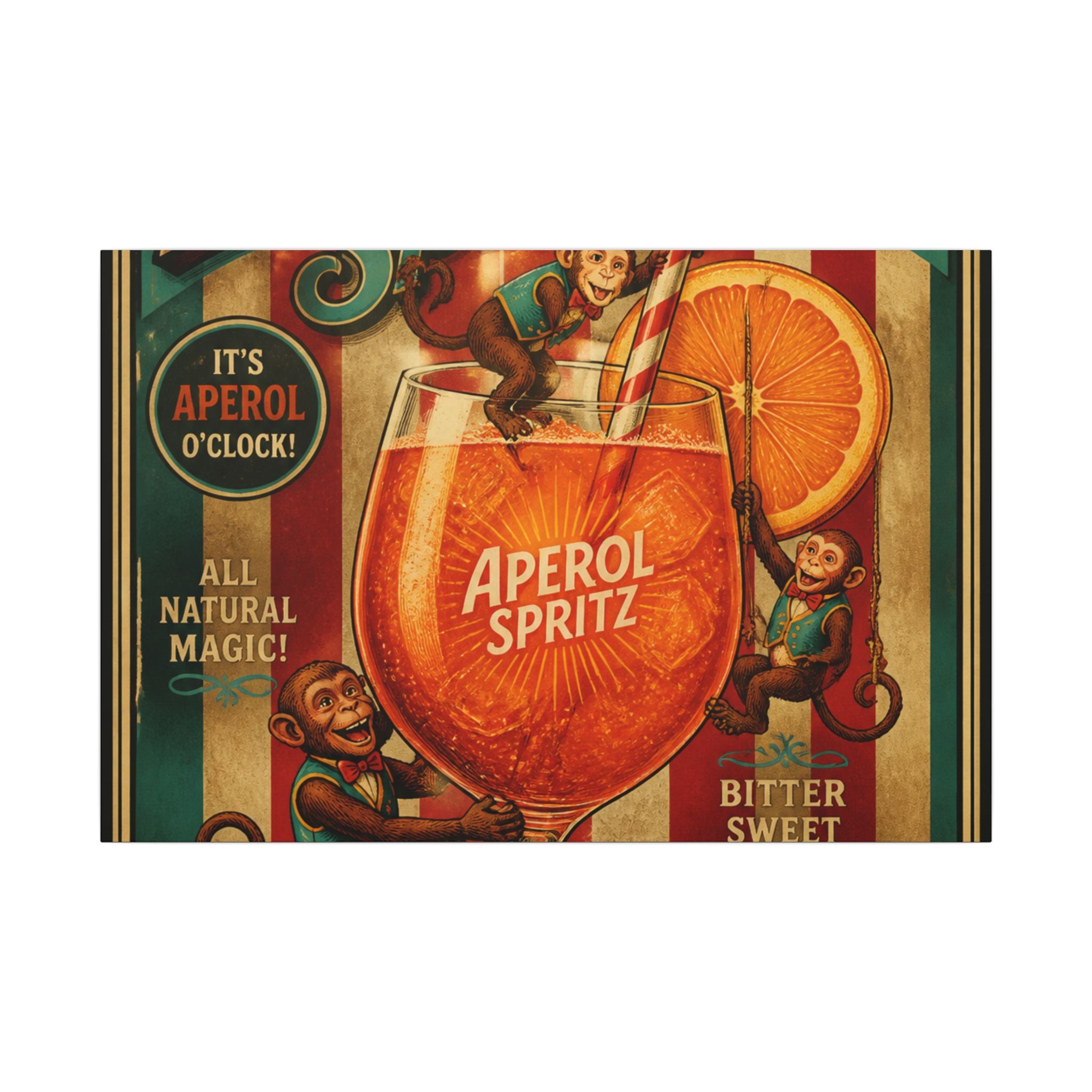 Aperol Spritz Monkeys Wall Art Canvas 16×20 Vintage Circus Kitchen Decor Maximalist Print