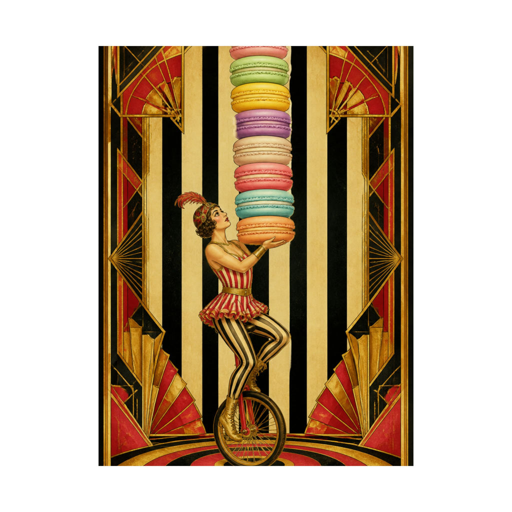 Macaron Balancing Tower Wall Art Poster 24×36 Art Deco Bar Area Decor Maximalist Print