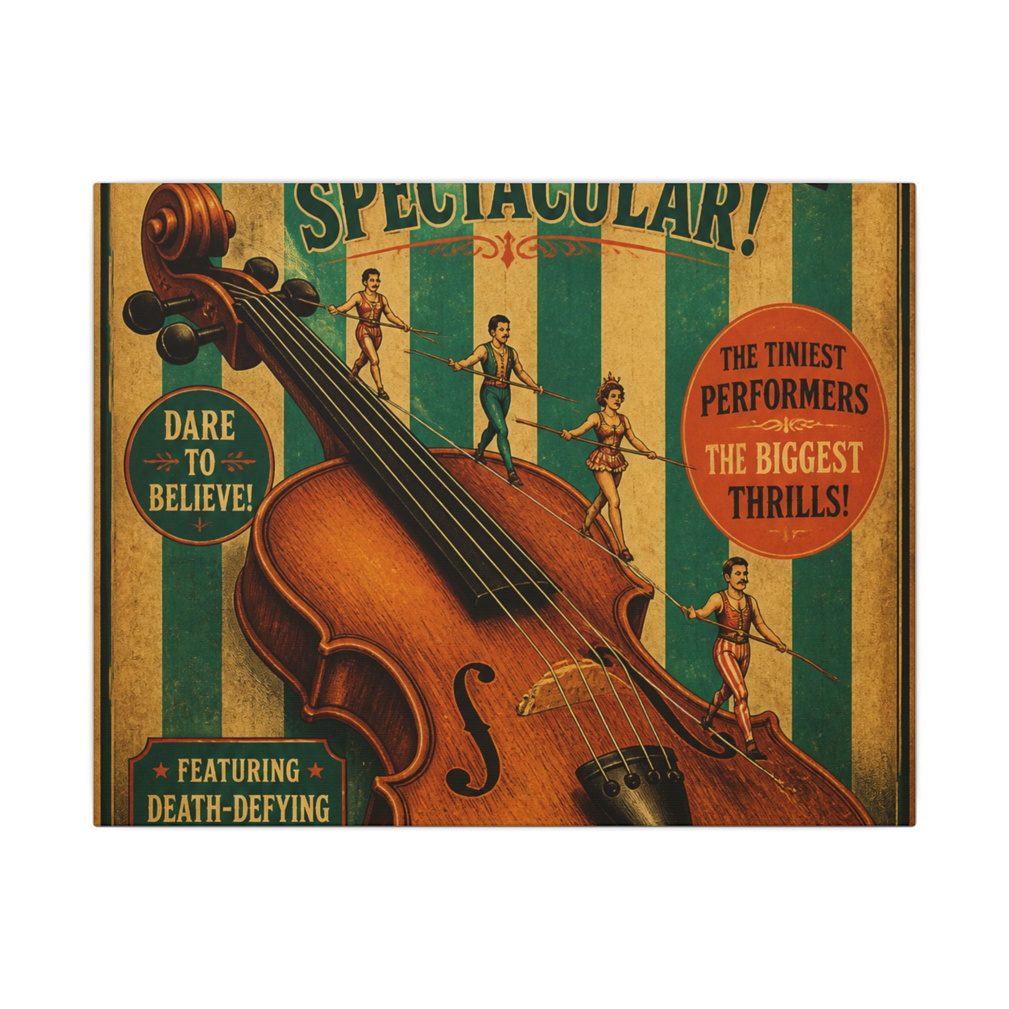 Violin Tightrope Bridge Wall Art Canvas 24×36 Vintage Circus Bedroom Decor Maximalist Print