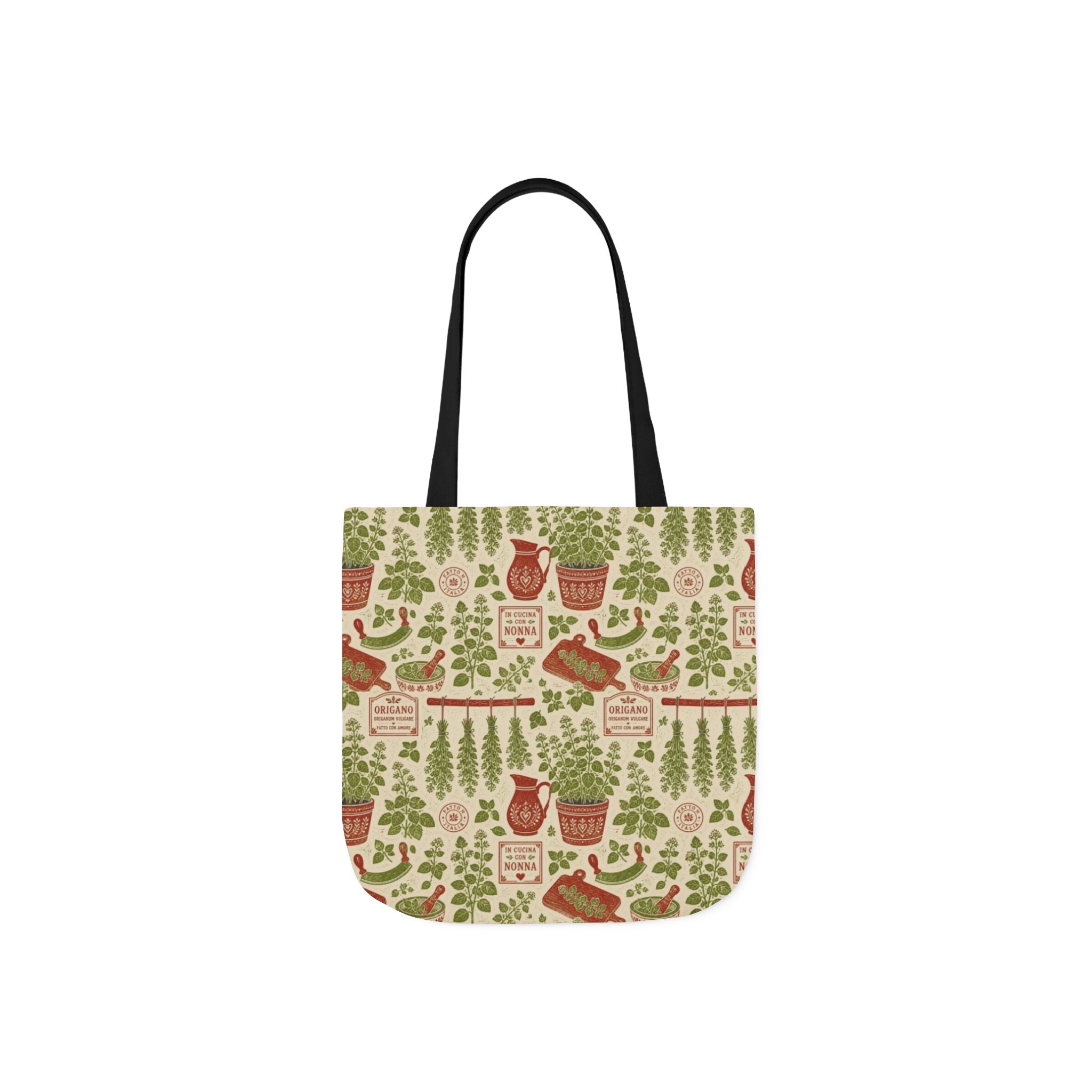 Oregano Sprigs Canvas Tote Bag Mediterranean Kitchen Linocut Design Italian Cottagecore Gift