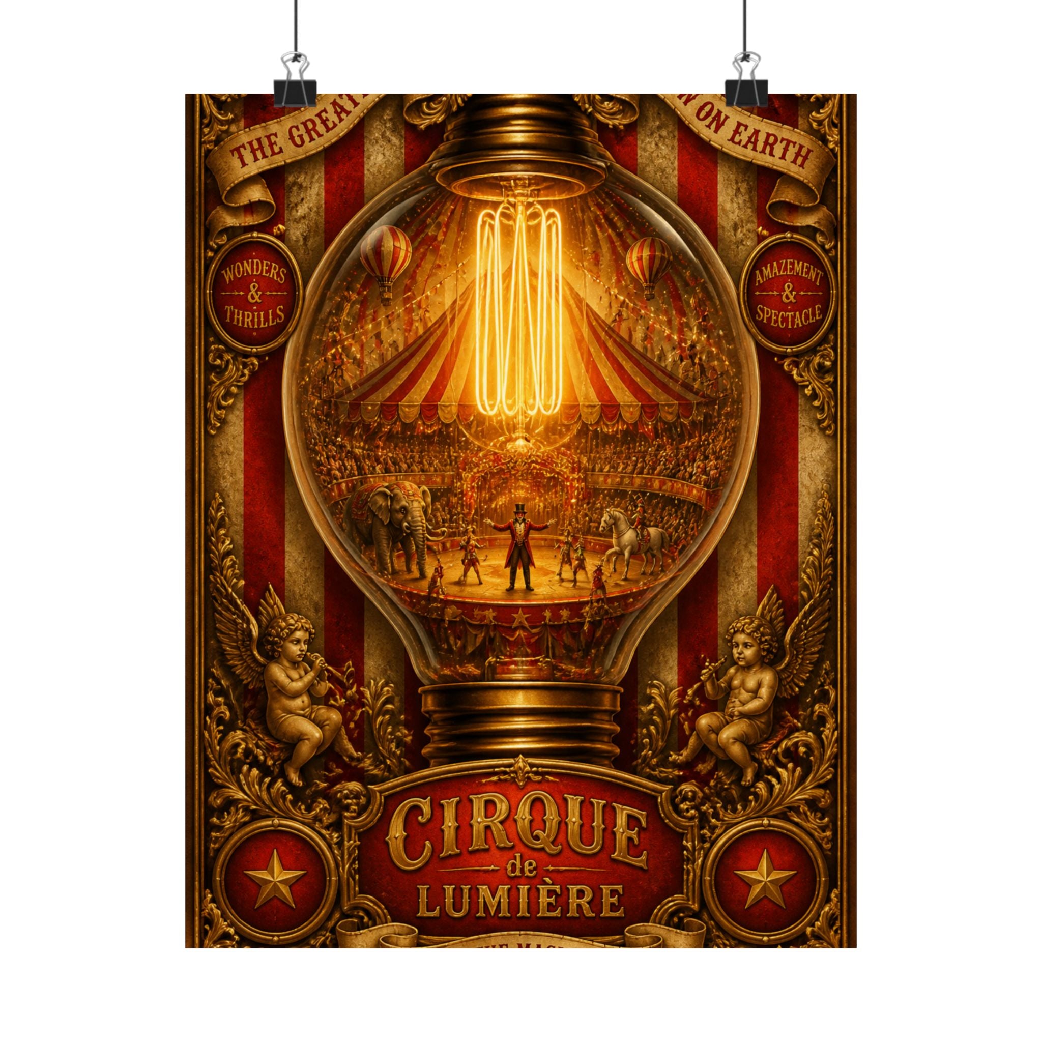 Light Bulb Circus Wall Art Poster 24×36 Baroque Studio Decor Maximalist Print