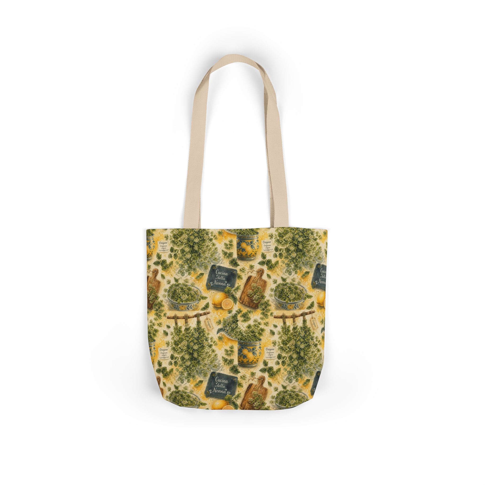 Oregano Sprigs Canvas Tote Bag Mediterranean Kitchen Watercolor Splash Design Italian Cottagecore Gift