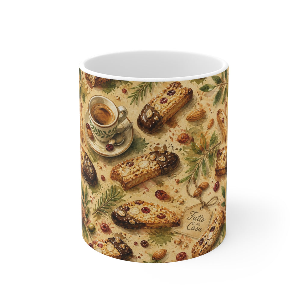 Almond Biscotti 11oz Ceramic Mug Mediterranean Kitchen Watercolor Splash Design Italian Cottagecore Gift