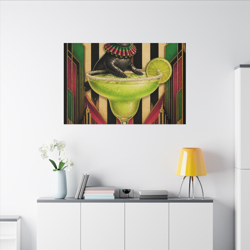 Margarita Balancing Seal Wall Art Canvas 24×36 Art Deco Bar Area Decor Maximalist Print