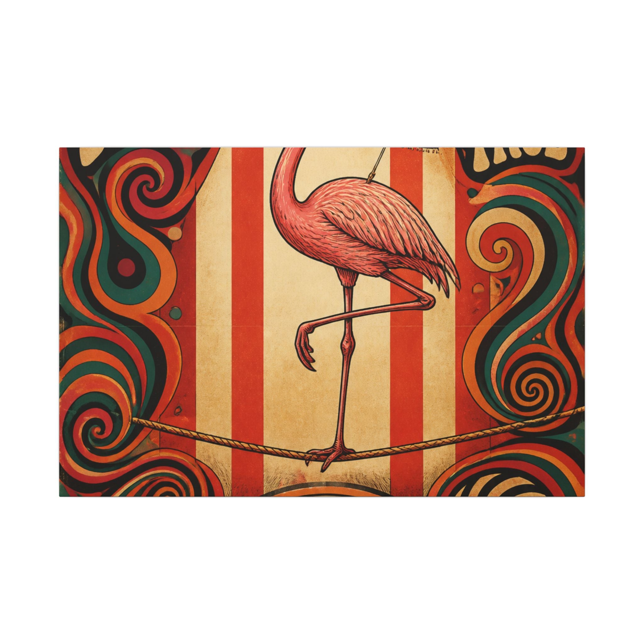 Flamingo Tightrope Wall Art Canvas 24×36 Psychedelic Dining Room Decor Maximalist Print