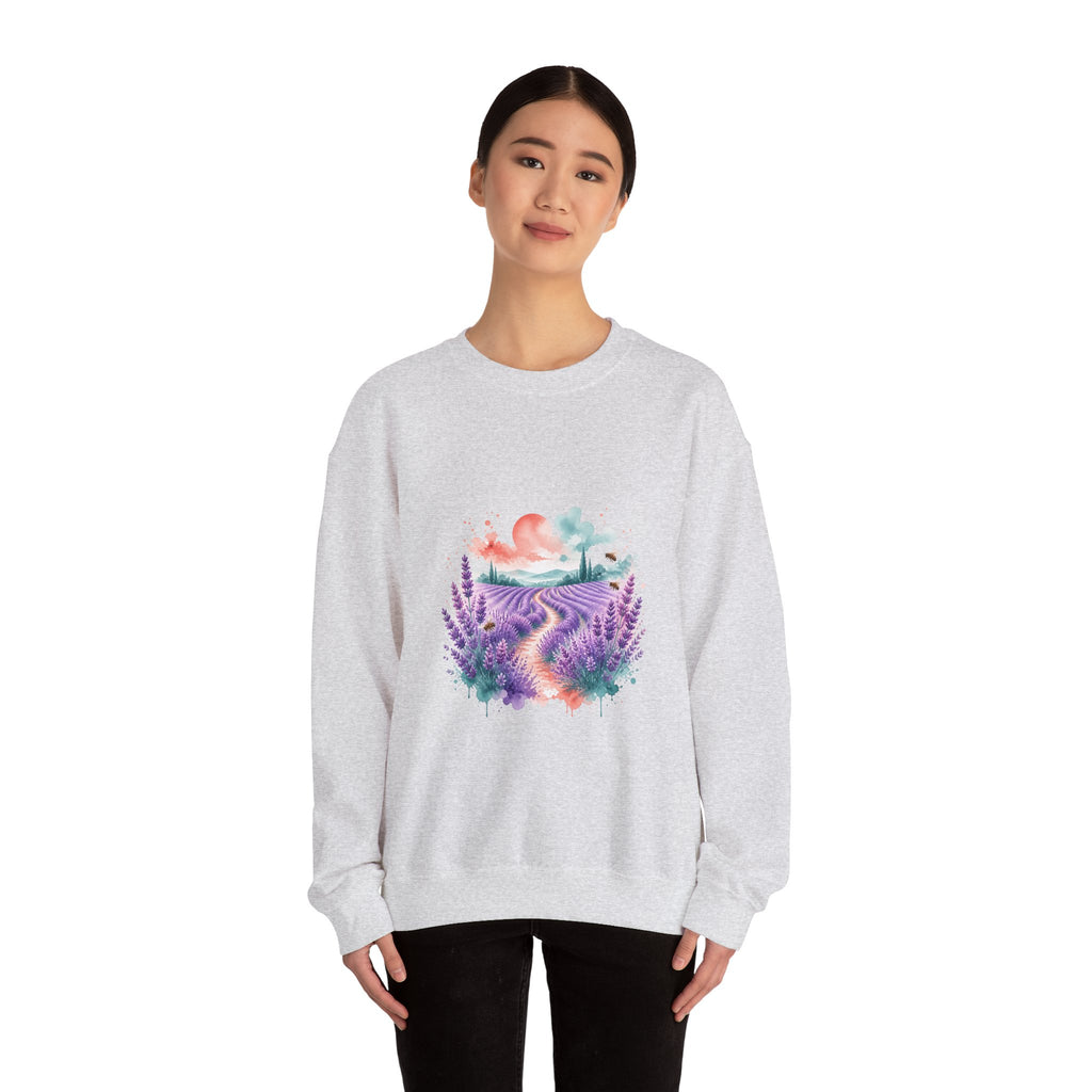 Matching Couple Sweatshirt - Lavender Fields & Canyon Matching Couple Comfort Colors Crew Watercolor Art His Hers Birthday Gift - Design A