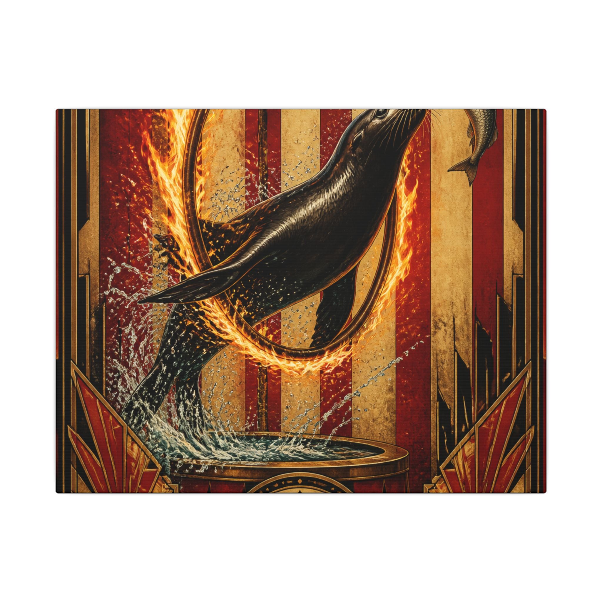 Seal Fire Hoop Wall Art Canvas 16×20 Art Deco Entryway Decor Maximalist Print