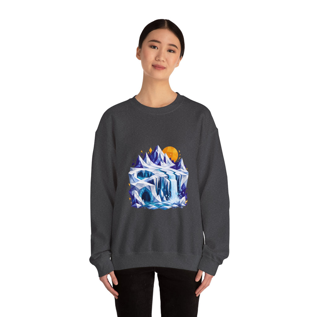 Matching Couple Sweatshirt - Volcano & Glacier Matching Couple Crewneck Sweatshirt Geometric Art His Hers Couple Gift - Design B