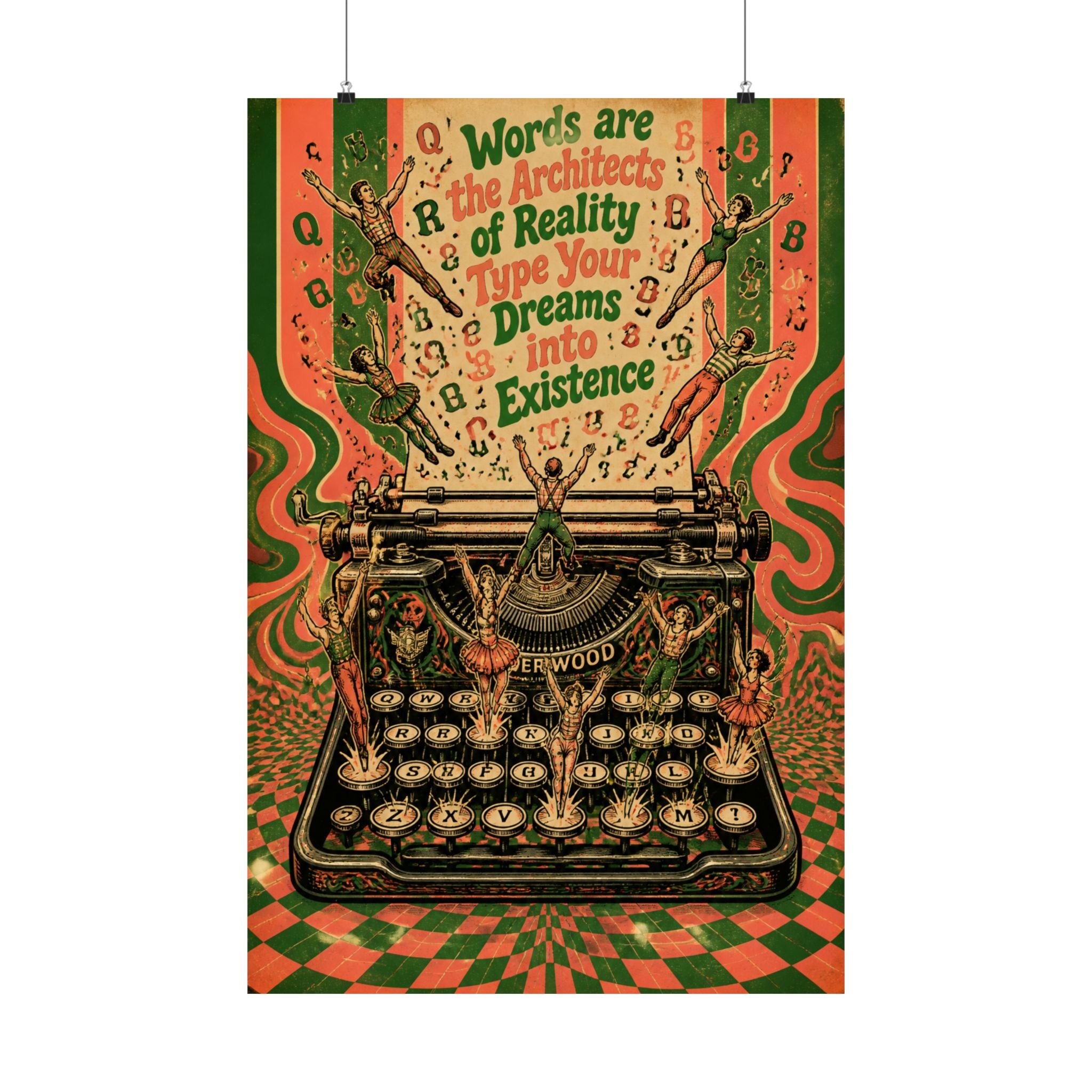 Typewriter Flying Letters Wall Art Poster 18×24 Psychedelic Cafe Decor Maximalist Print