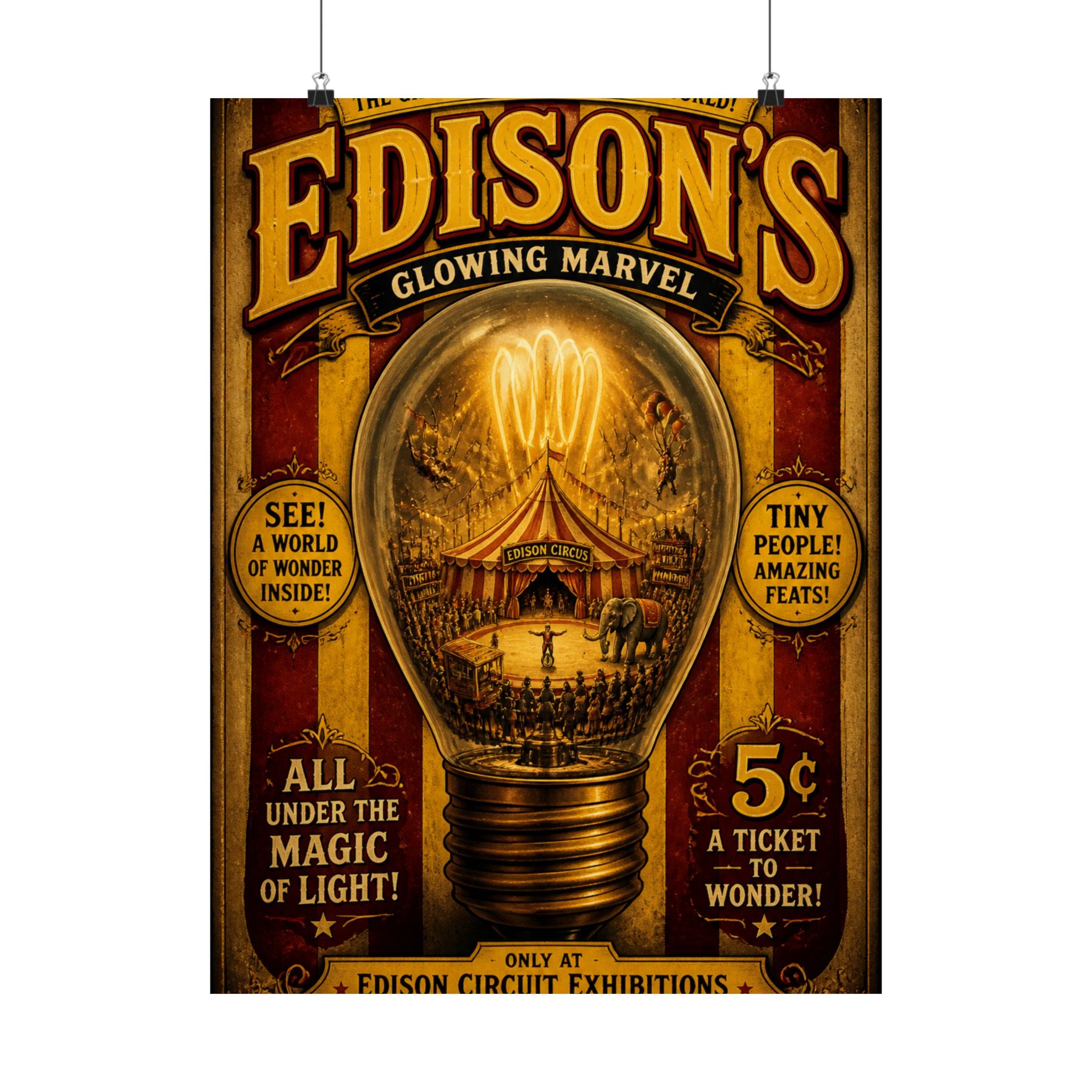 Light Bulb Circus Wall Art Poster 24×36 Vintage Circus Bedroom Decor Maximalist Print