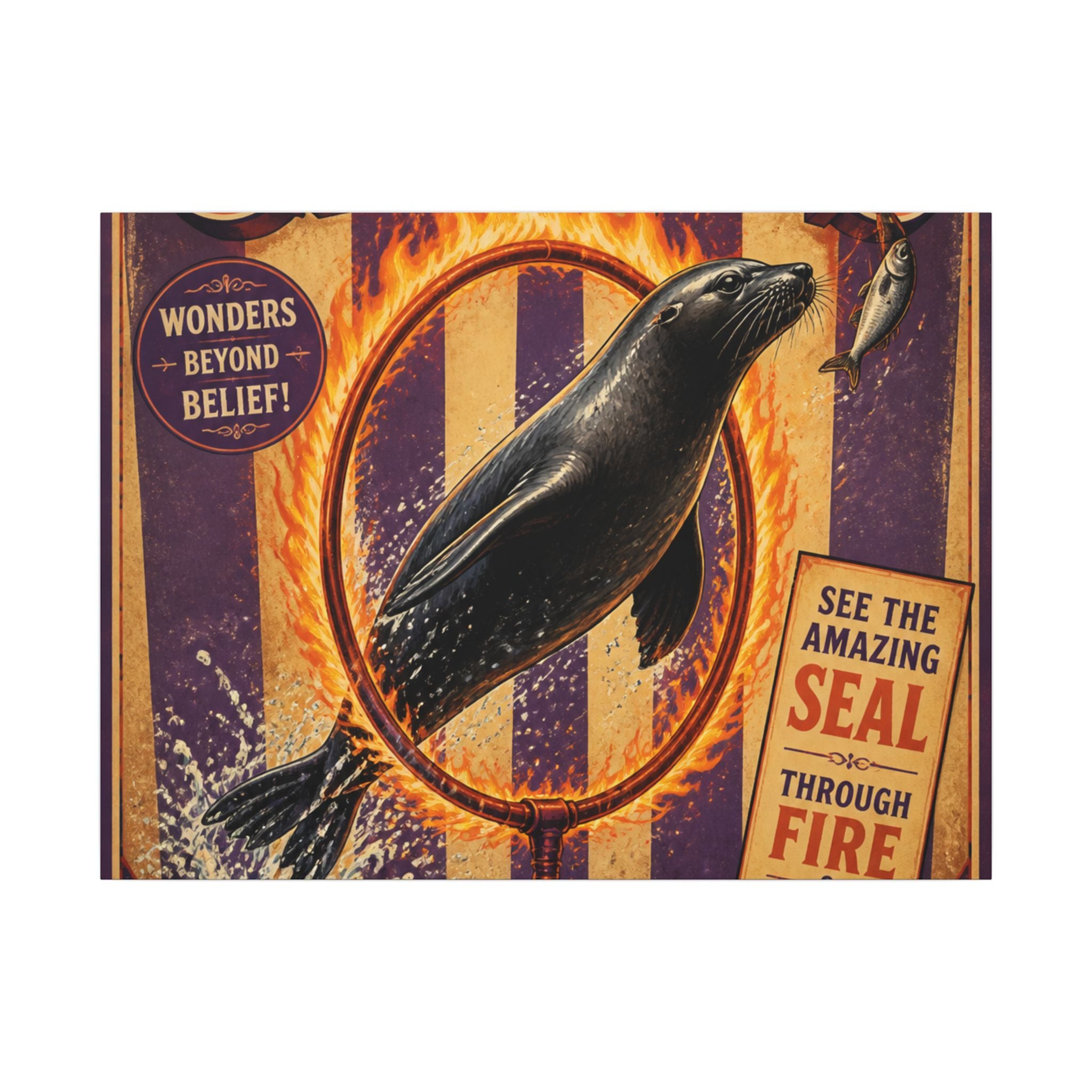 Seal Fire Hoop Wall Art Canvas 16×20 Vintage Circus Kitchen Decor Maximalist Print