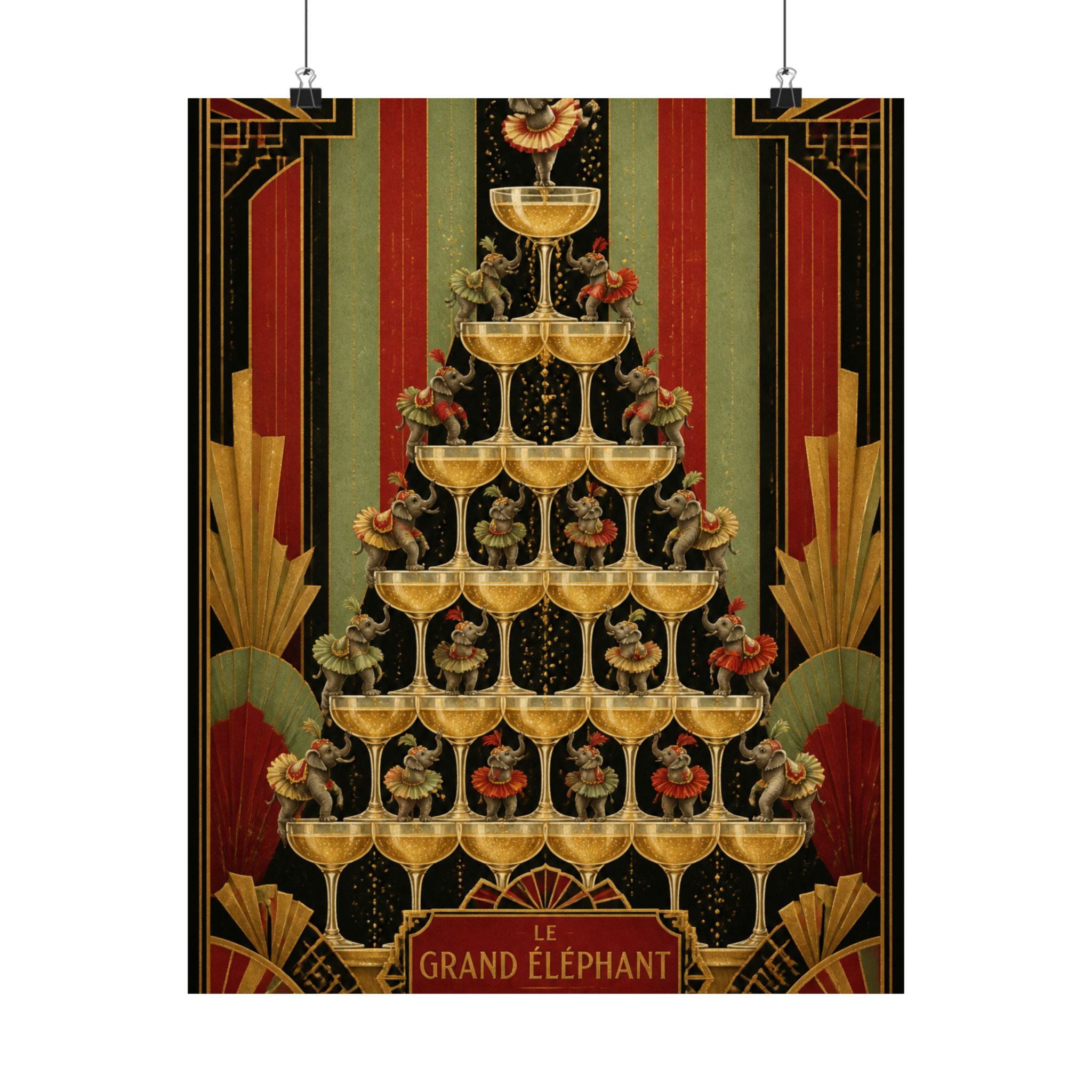 Champagne Tower Elephants Wall Art Poster 18×24 Art Deco Entryway Decor Maximalist Print