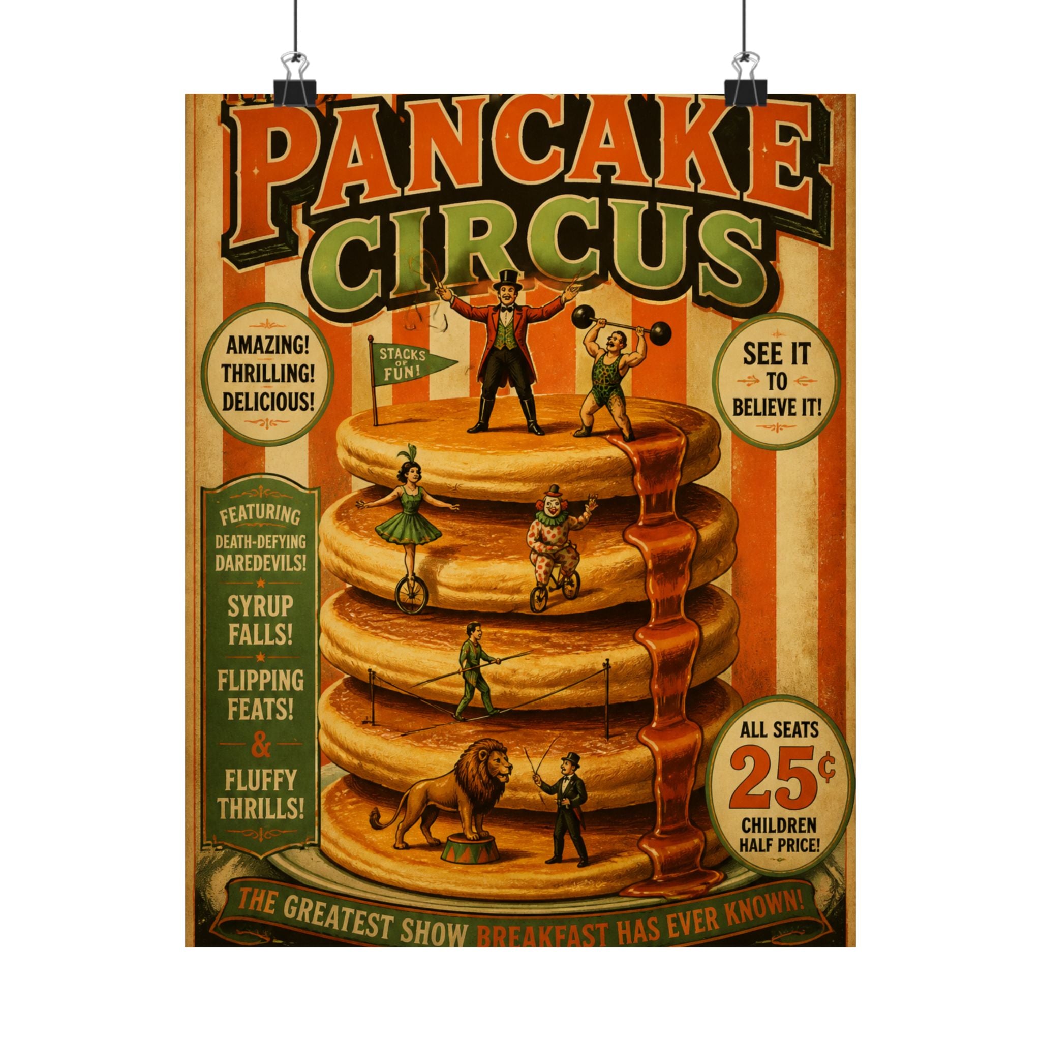 Pancake Stack Platform Wall Art Poster 18×24 Vintage Circus Kitchen Decor Maximalist Print