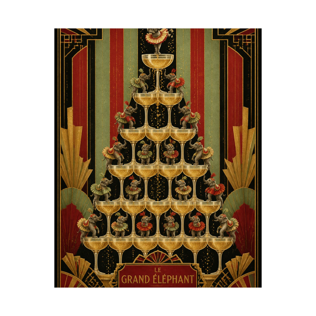 Champagne Tower Elephants Wall Art Poster 18×24 Art Deco Entryway Decor Maximalist Print