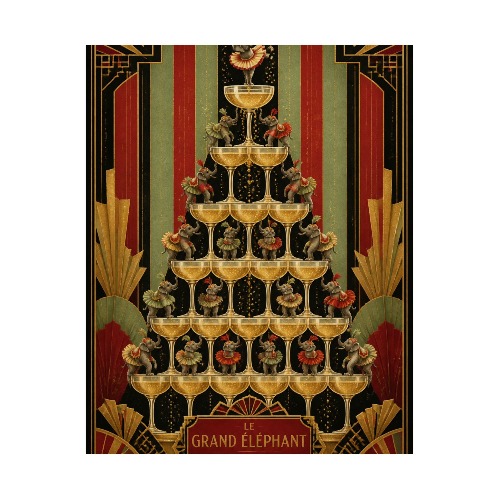 Champagne Tower Elephants Wall Art Poster 18×24 Art Deco Entryway Decor Maximalist Print