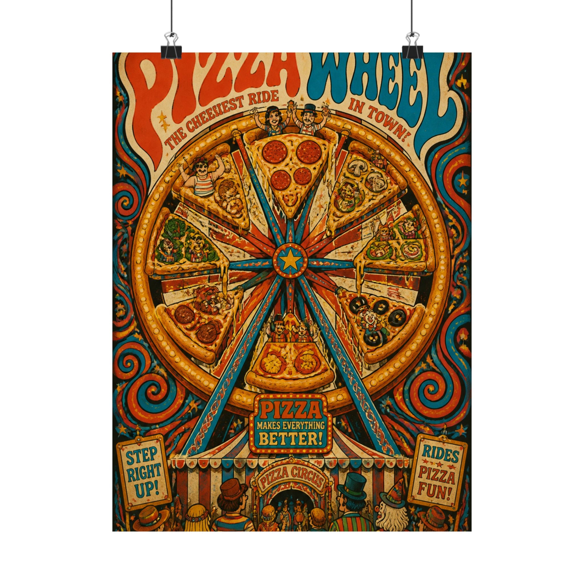 Pizza Ferris Wheel Wall Art Poster 18×24 Psychedelic Cafe Decor Maximalist Print