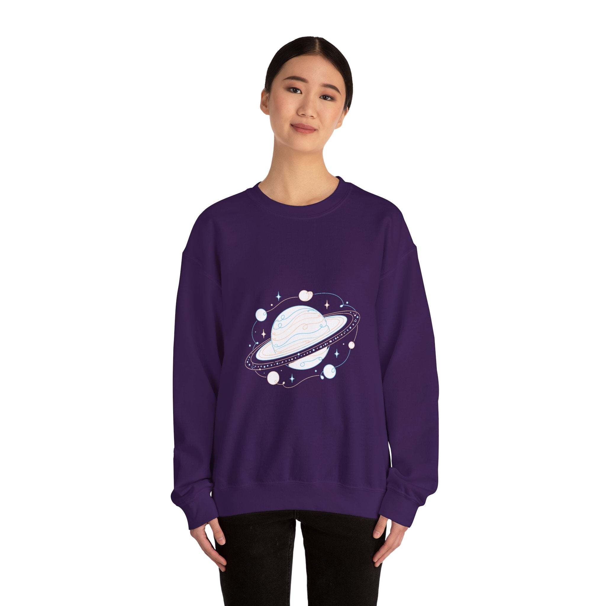Matching Couple Sweatshirt - Astronaut & Planet Matching Couple Premium Fleece Sweatshirt Minimalist Art His Hers Christmas Gift - Design B