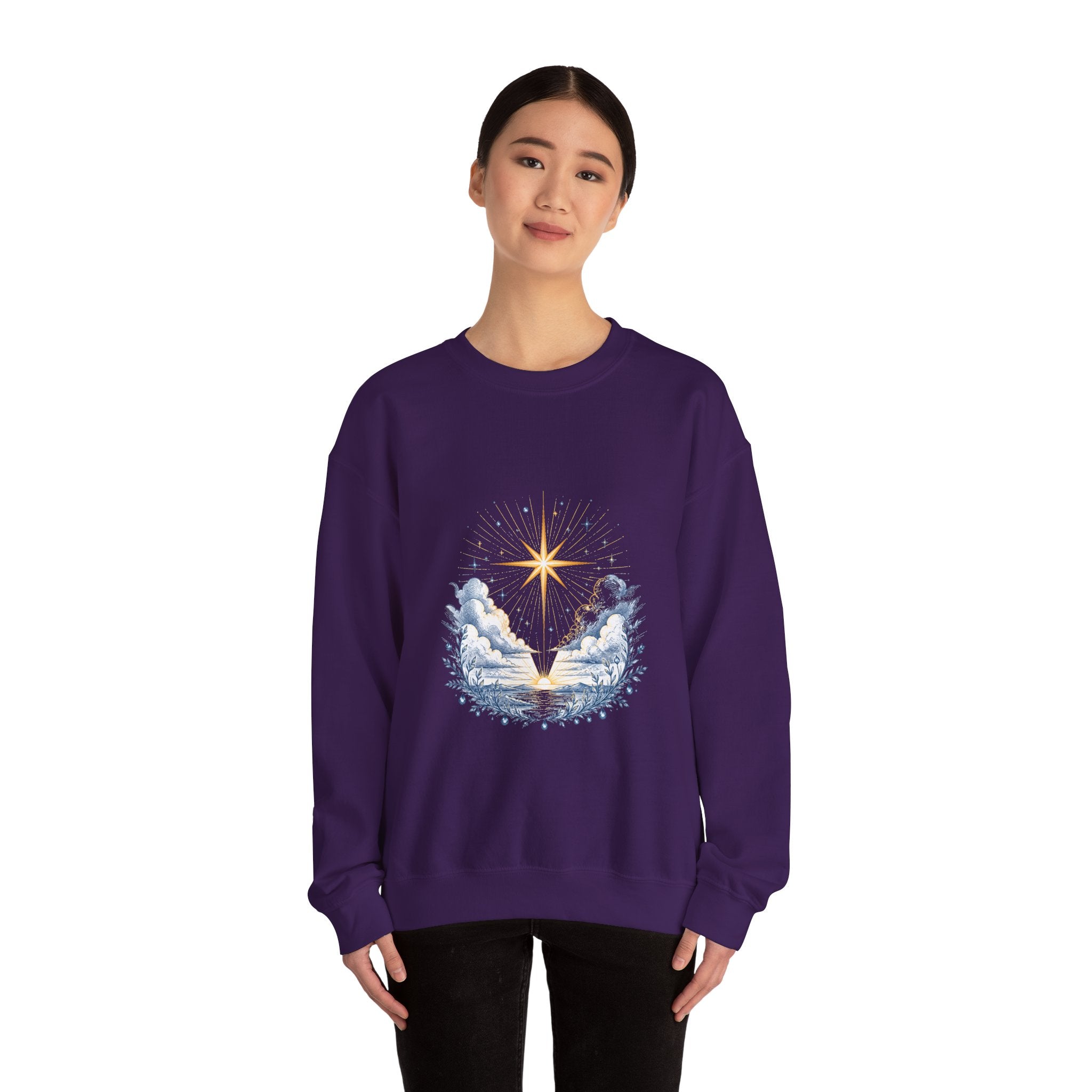 Matching Couple Sweatshirt - Evening & Morning Star Matching Couple Premium Fleece Sweatshirt Hand-Drawn Art His Hers Anniversary Gift - Design B