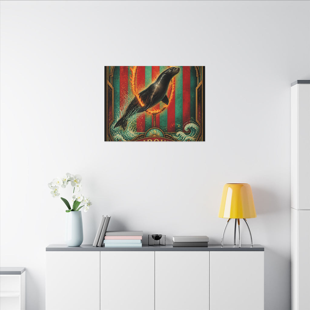 Seal Fire Hoop Wall Art Canvas 24×36 Art Deco Bar Area Decor Maximalist Print