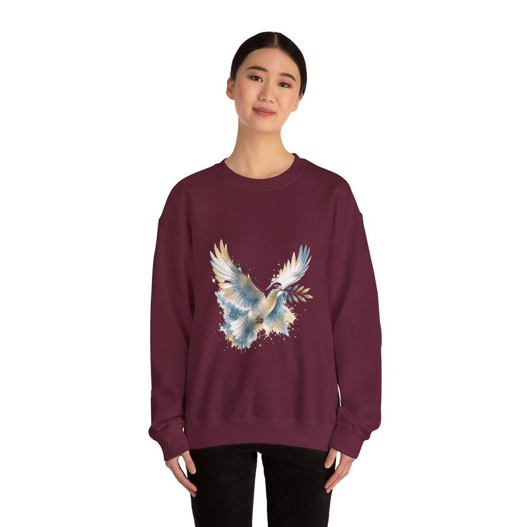 Matching Couple Sweatshirt - Wolf & Dove Matching Couple Premium Fleece Sweatshirt Watercolor Art His Hers Birthday Gift - Design B