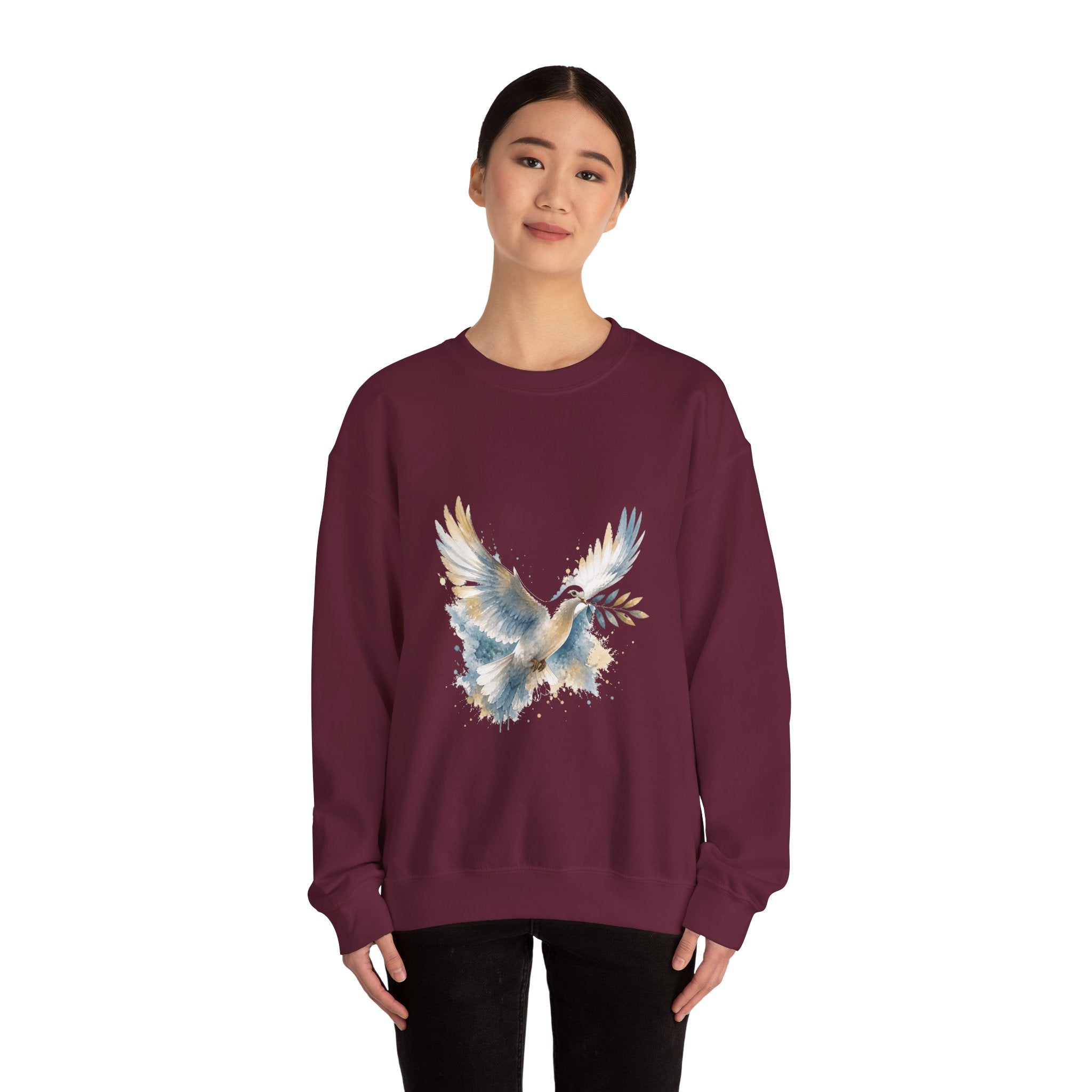 Matching Couple Sweatshirt - Wolf & Dove Matching Couple Premium Fleece Sweatshirt Watercolor Art His Hers Birthday Gift - Design B