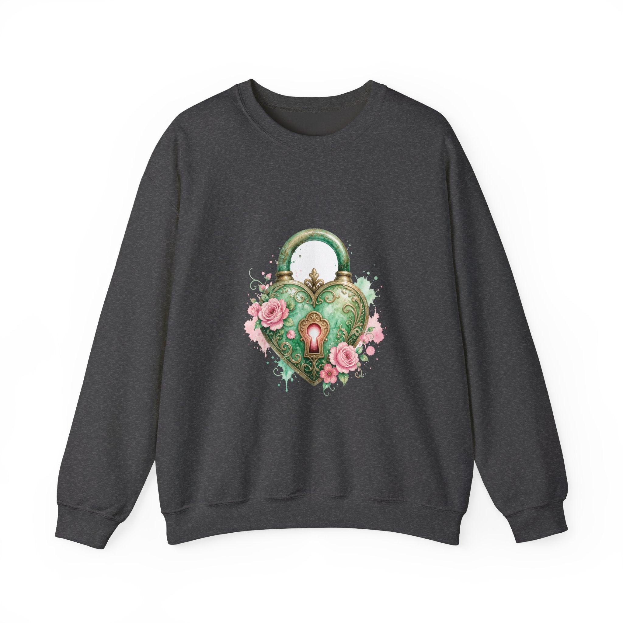 Matching Couple Sweatshirt - Key & Lock Matching Couple Crewneck Sweatshirt Watercolor Art His Hers Engagement Gift - Design B