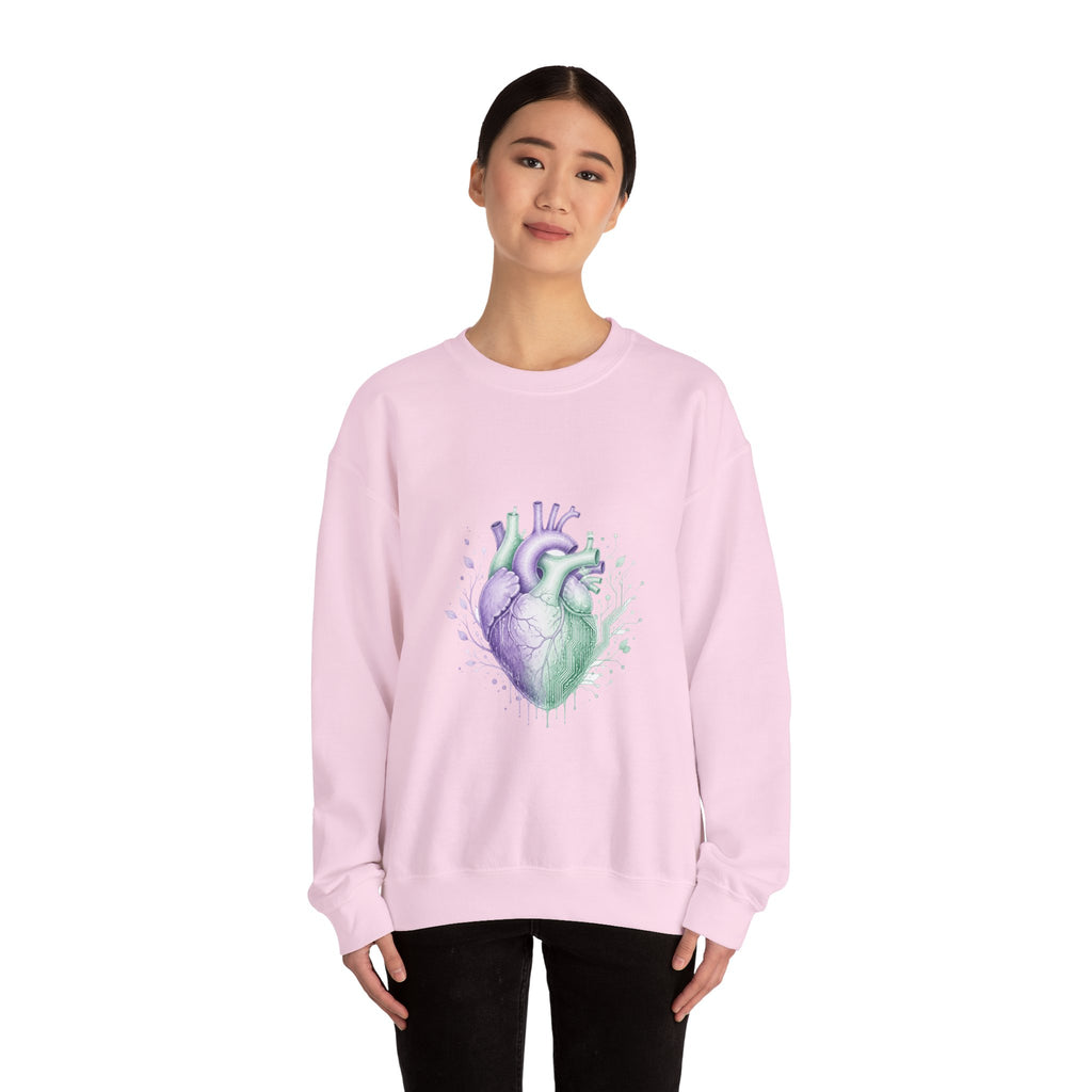 Matching Couple Sweatshirt - Robot & Heart Matching Couple Premium Fleece Sweatshirt Watercolor Art His Hers Birthday Gift - Design B