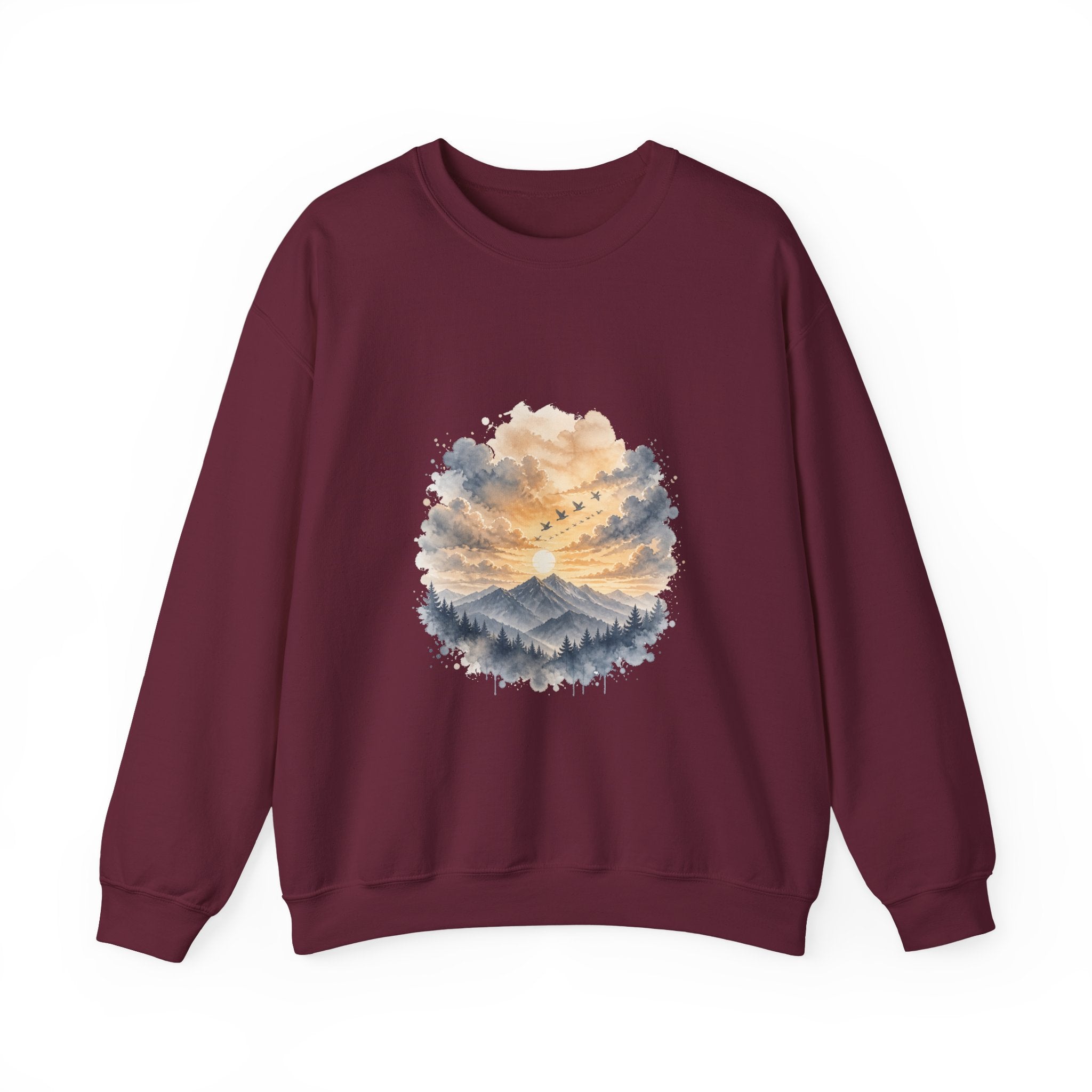 Matching Couple Sweatshirt - Sunrise & Sunset Matching Couple Premium Fleece Sweatshirt Watercolor Art His Hers Birthday Gift - Design B