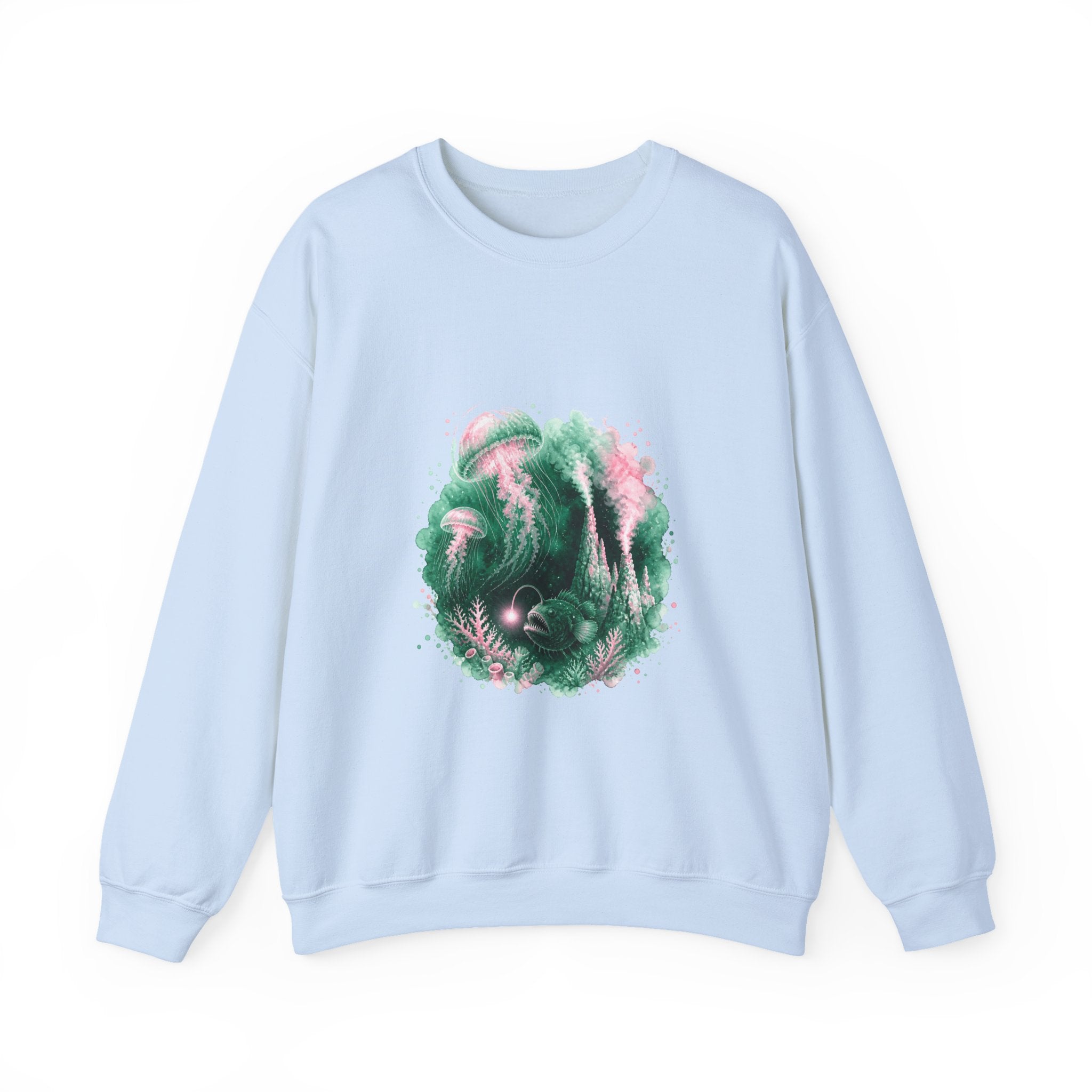 Matching Couple Sweatshirt - Coral Reef & Deep Sea Matching Couple Crewneck Sweatshirt Watercolor Art His Hers Engagement Gift - Design B