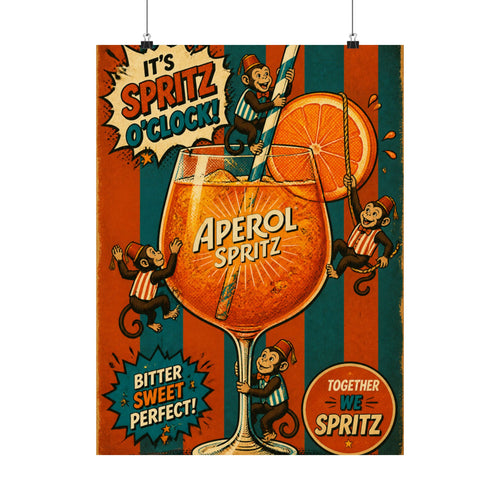 Aperol Spritz Monkeys Wall Art Poster 24×36 Pop Art Restaurant Decor Maximalist Print