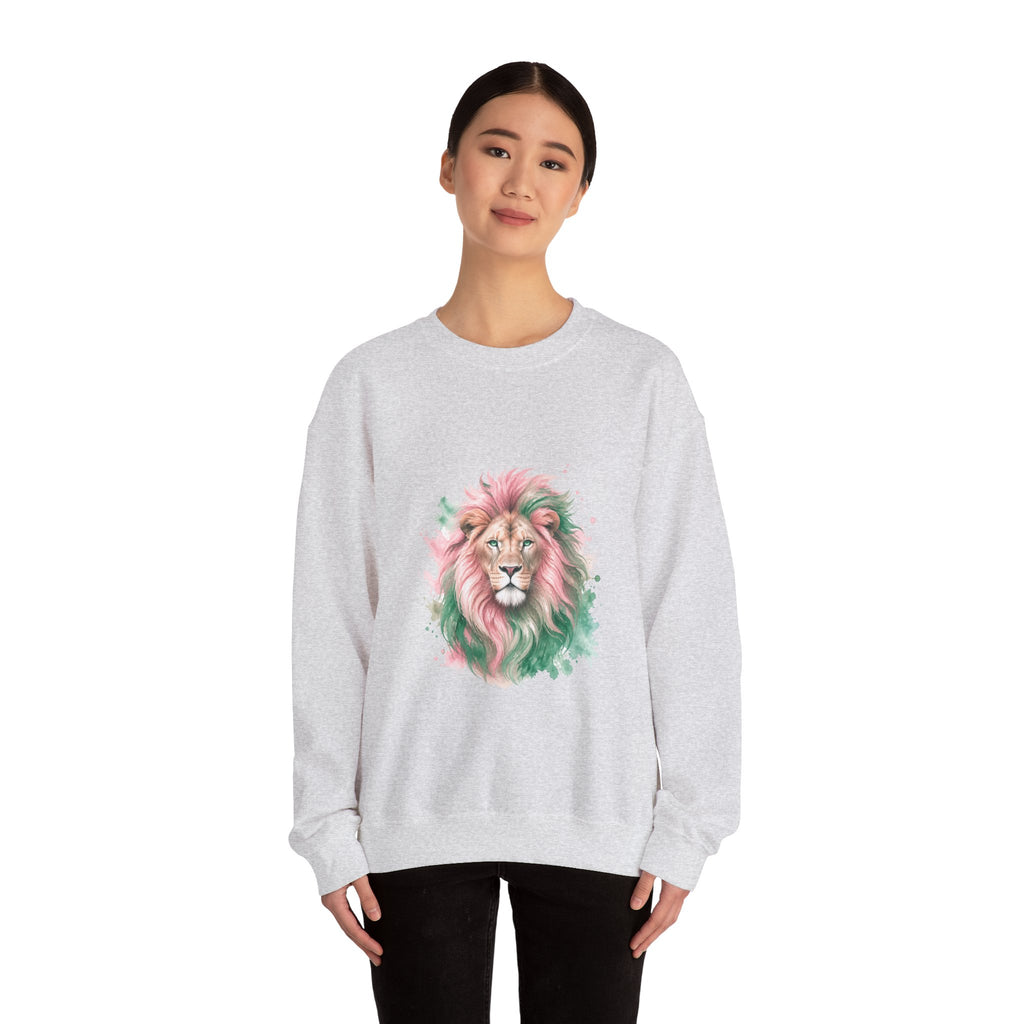 Matching Couple Sweatshirt - Lion & Lamb Matching Couple Premium Fleece Sweatshirt Watercolor Art His Hers Birthday Gift - Design A