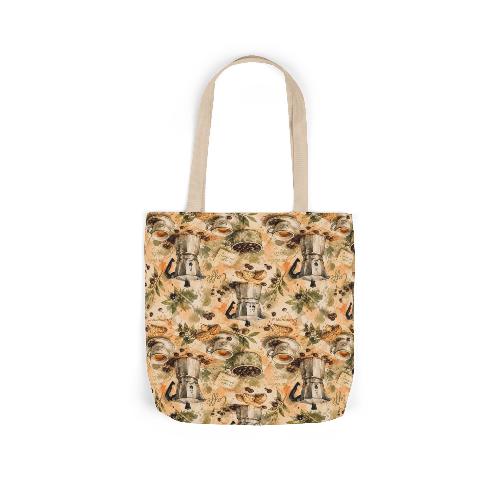 Espresso Moka Pot Canvas Tote Bag Mediterranean Kitchen Watercolor Splash Design Italian Cottagecore Gift