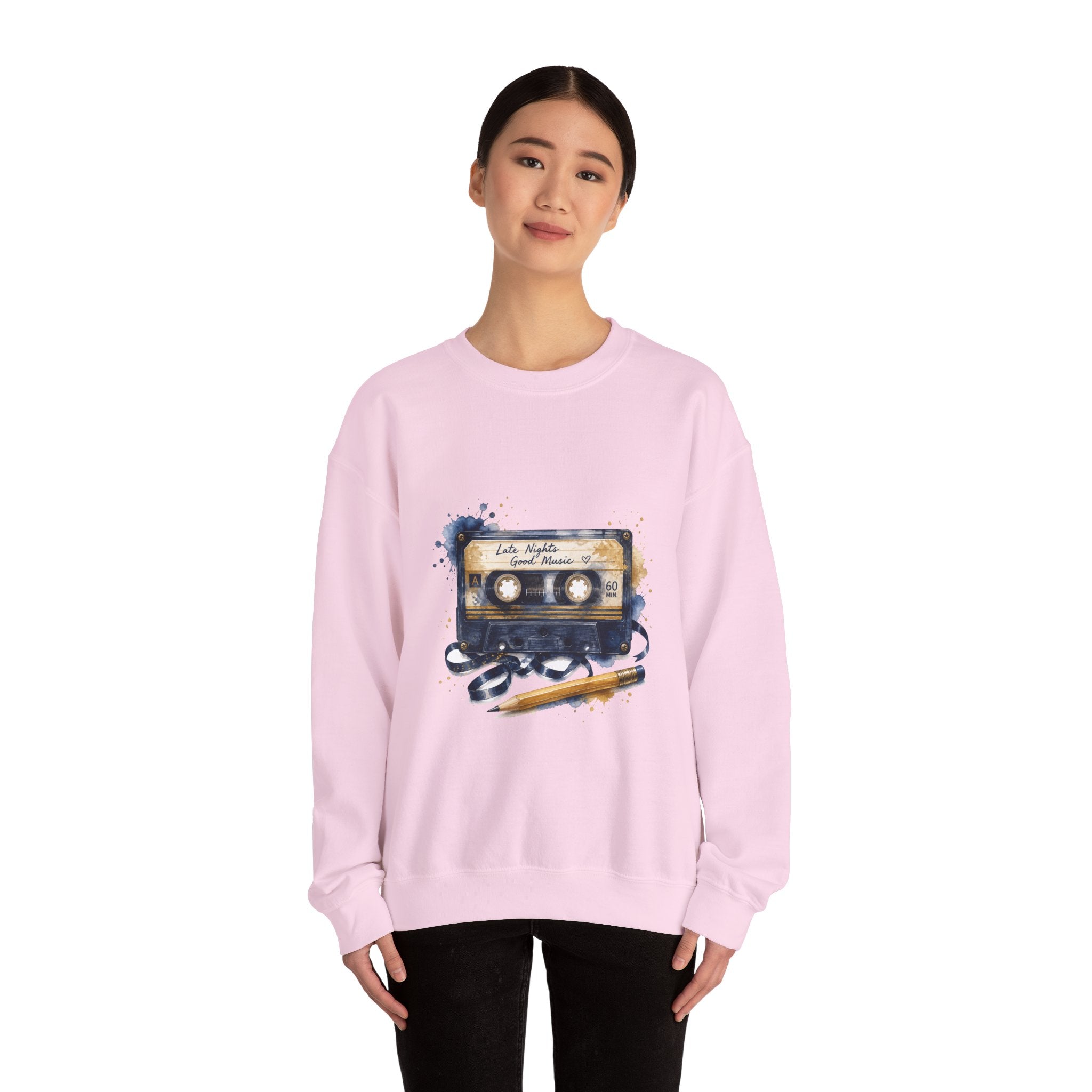 Matching Couple Sweatshirt - Vinyl & Cassette Matching Couple Crewneck Sweatshirt Watercolor Art His Hers Engagement Gift - Design B