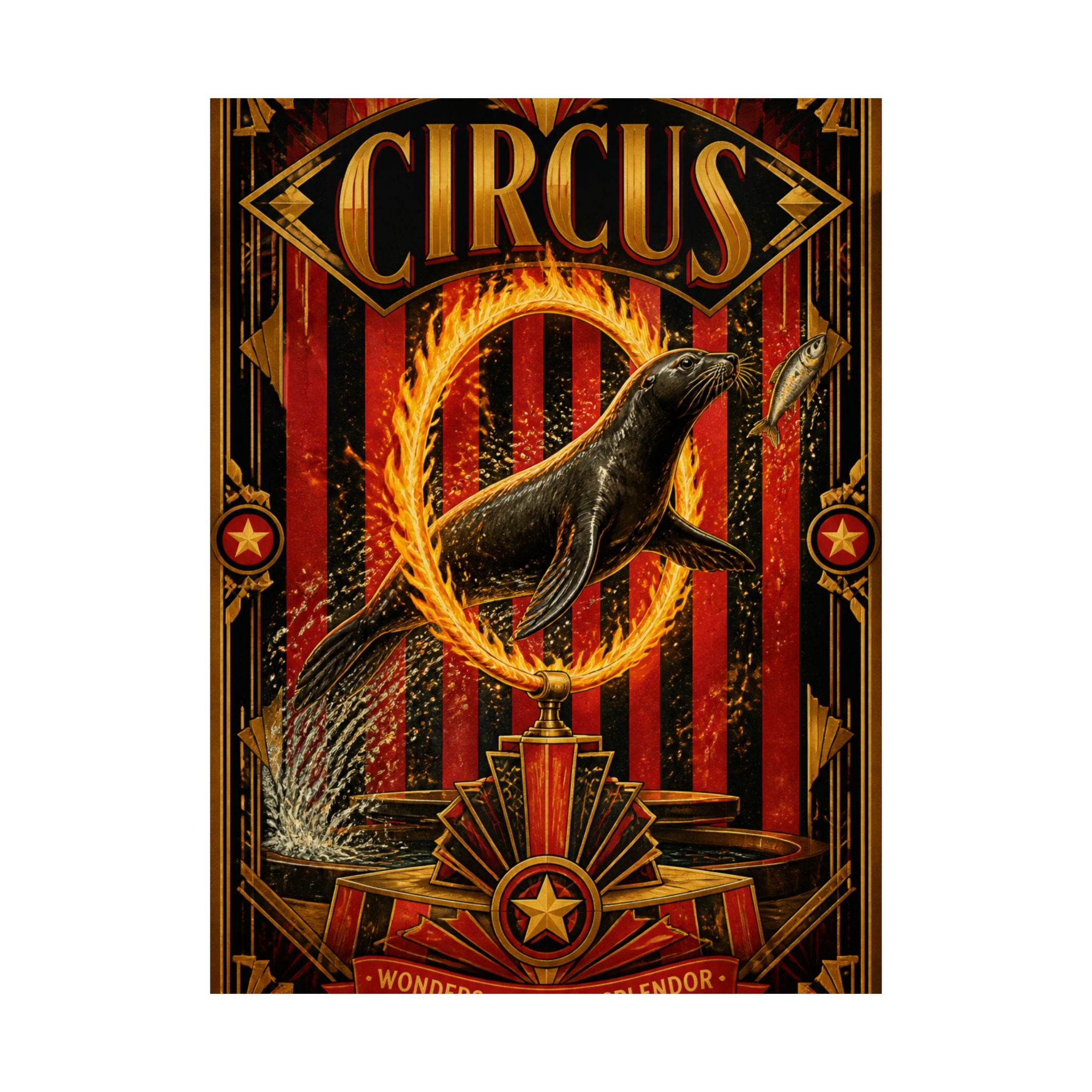 Seal Fire Hoop Wall Art Poster 18×24 Art Deco Entryway Decor Maximalist Print