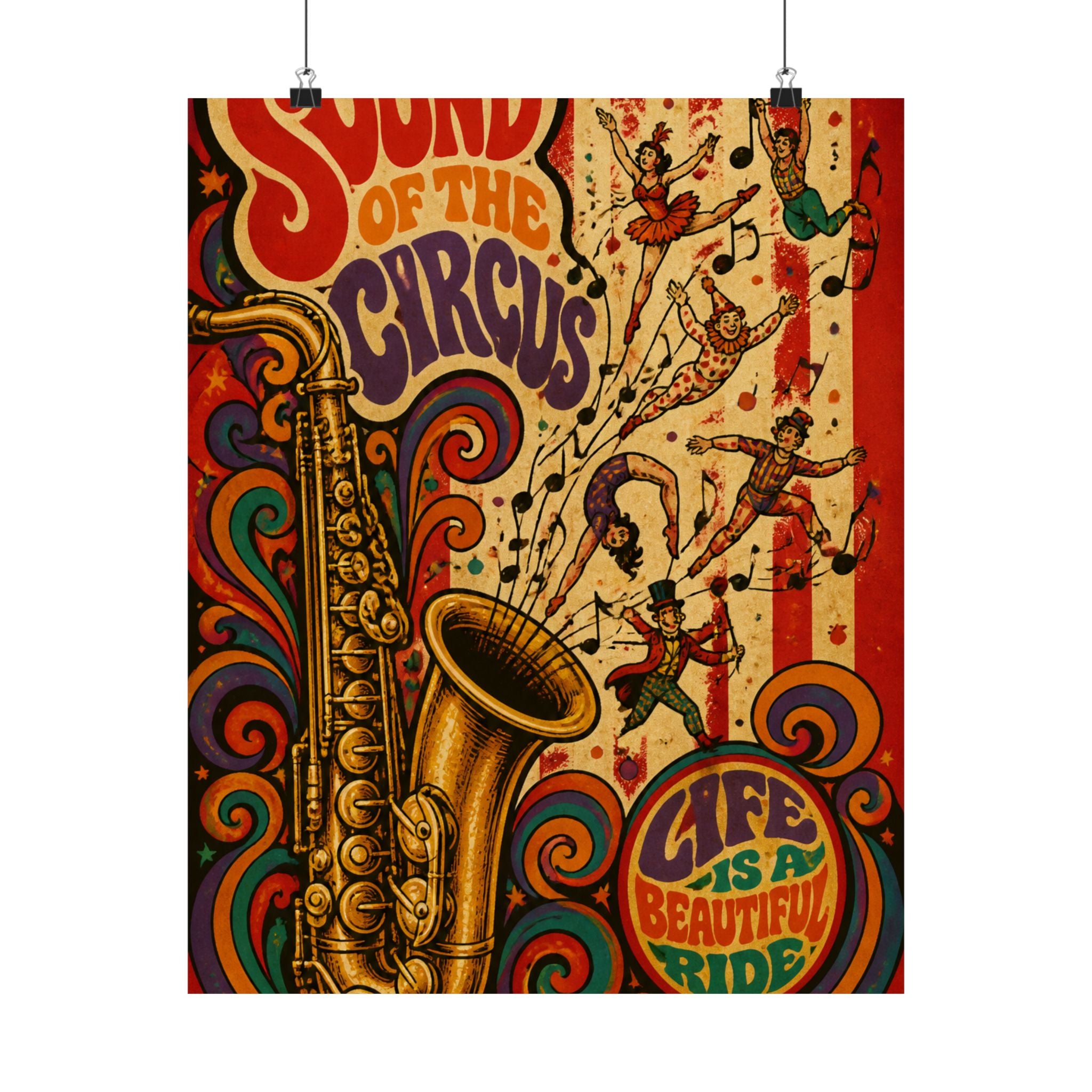 Saxophone Music Circus Wall Art Poster 18×24 Psychedelic Cafe Decor Maximalist Print