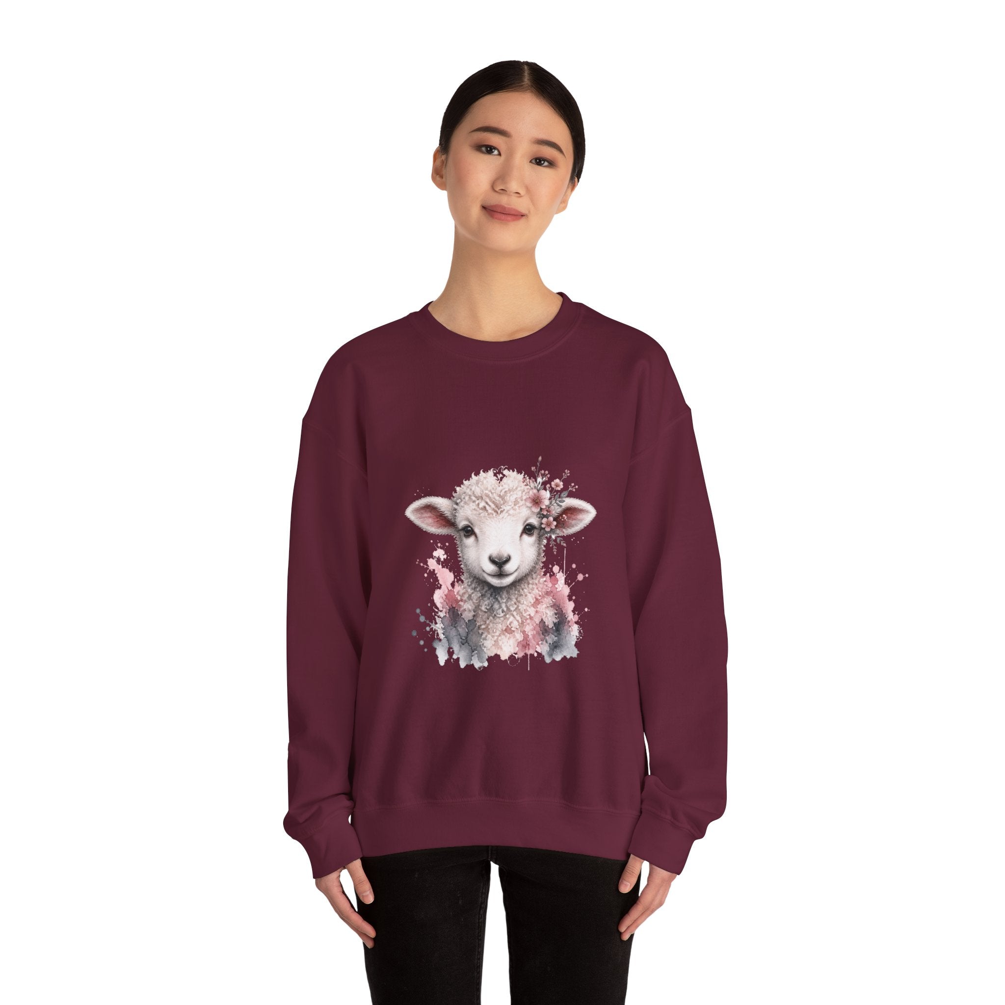 Matching Couple Sweatshirt - Lion & Lamb Matching Couple Crewneck Sweatshirt Watercolor Art His Hers Engagement Gift - Design B